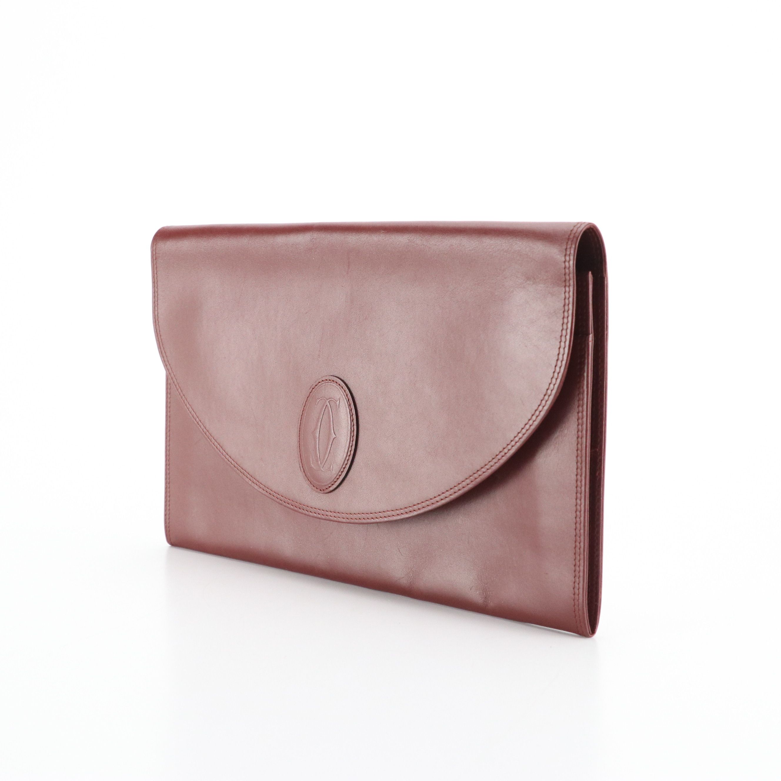 Cartier Must de Cartier Curved Flap Clutch in Burgundy Leather