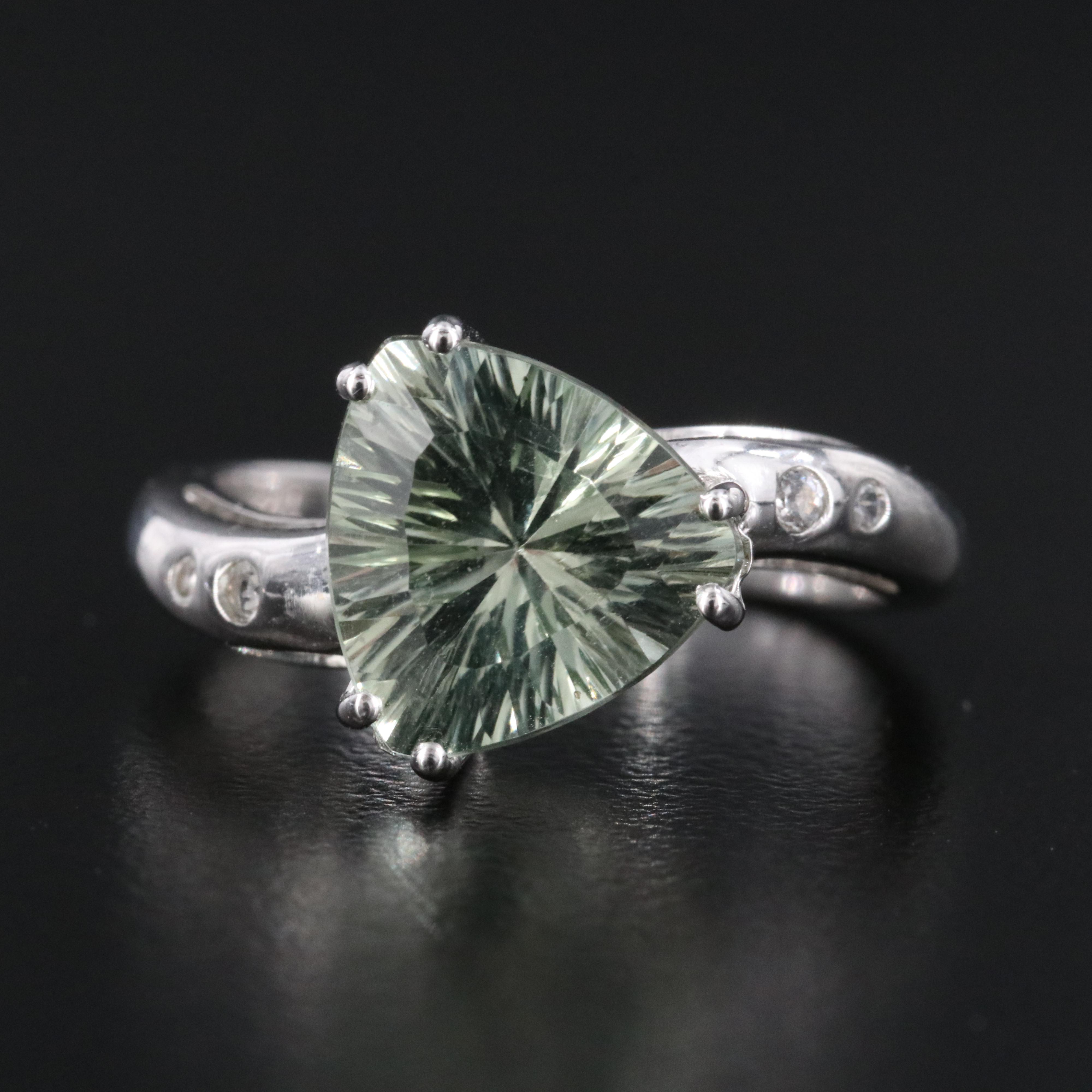 14K Prasiolite and White Sapphire Ring