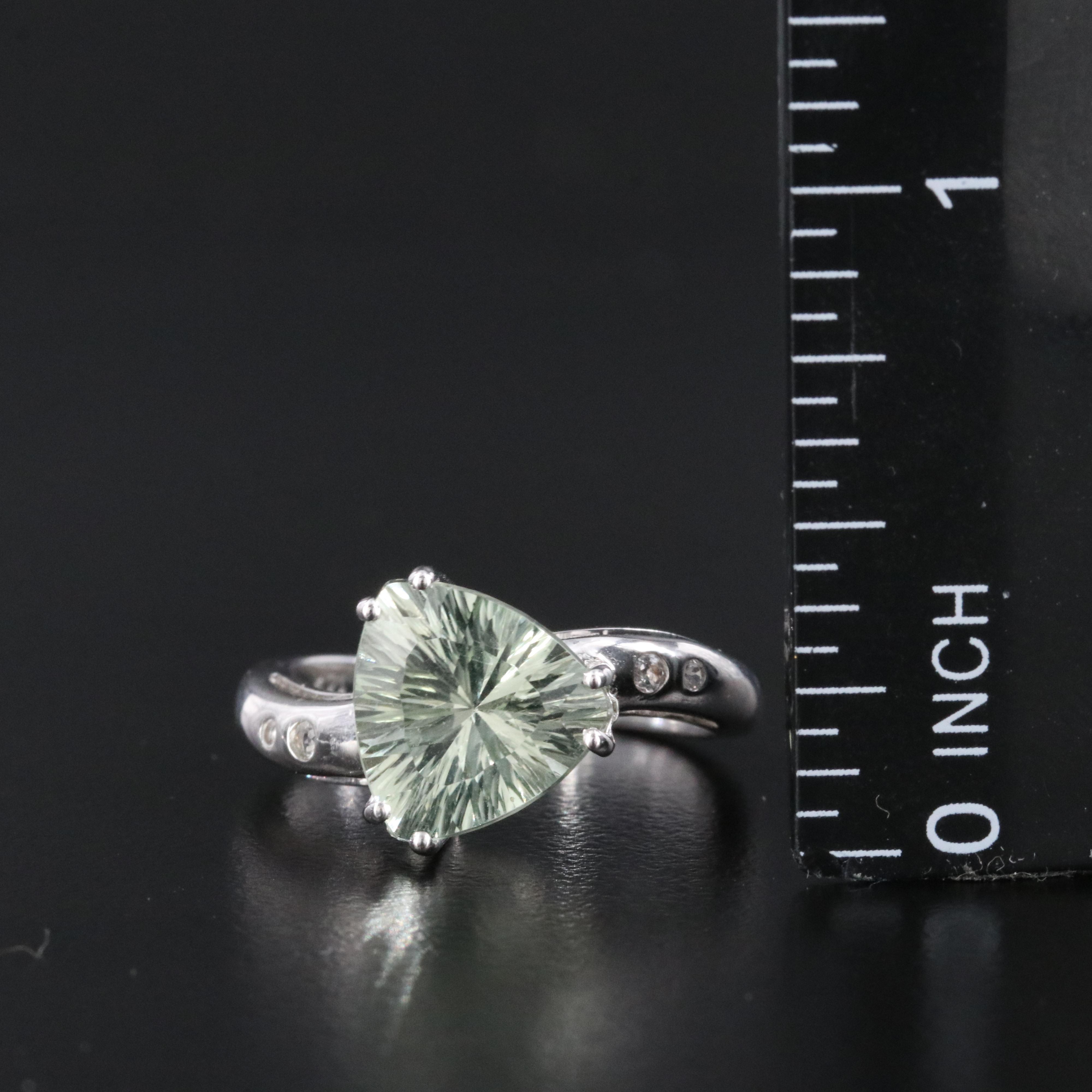 14K Prasiolite and White Sapphire Ring