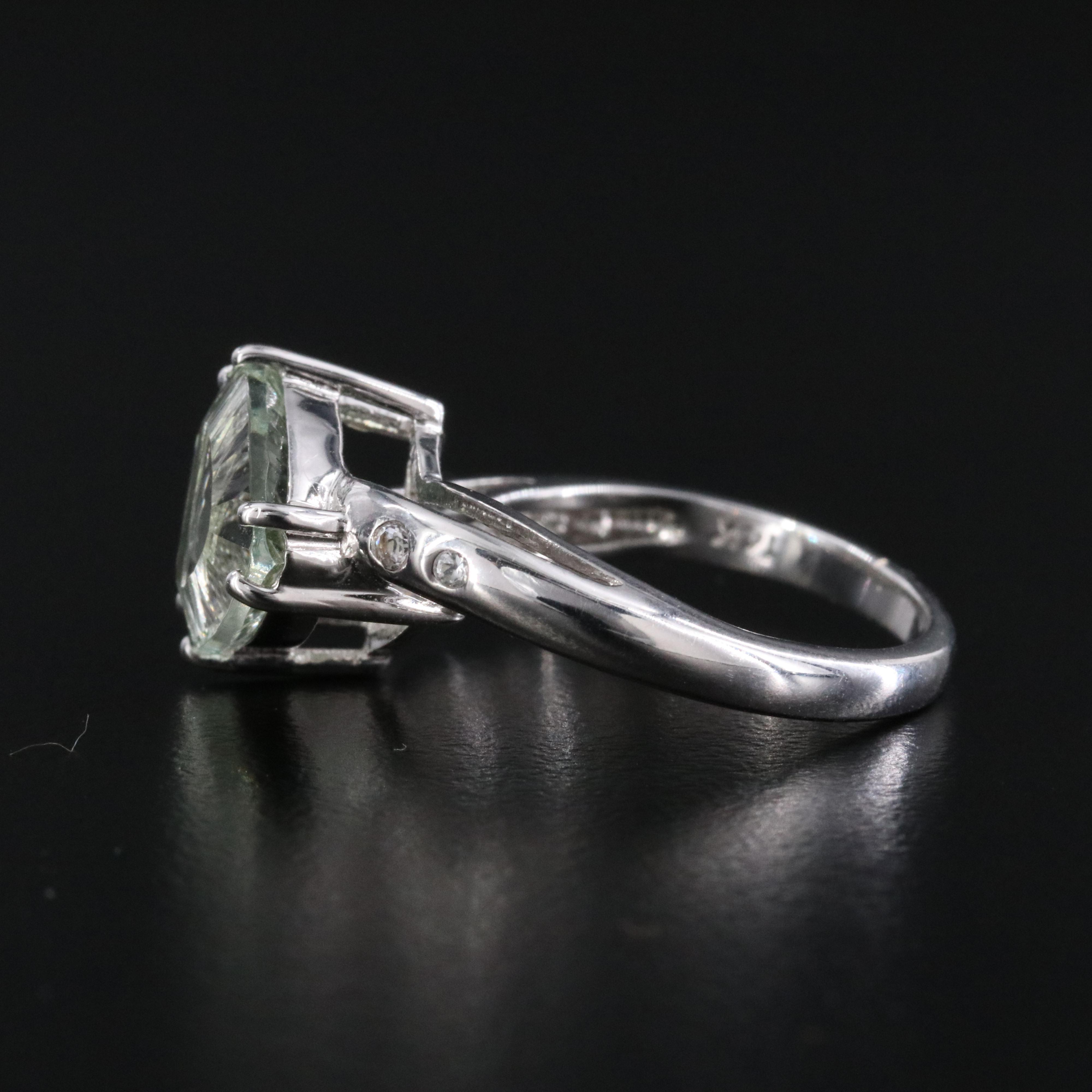 14K Prasiolite and White Sapphire Ring