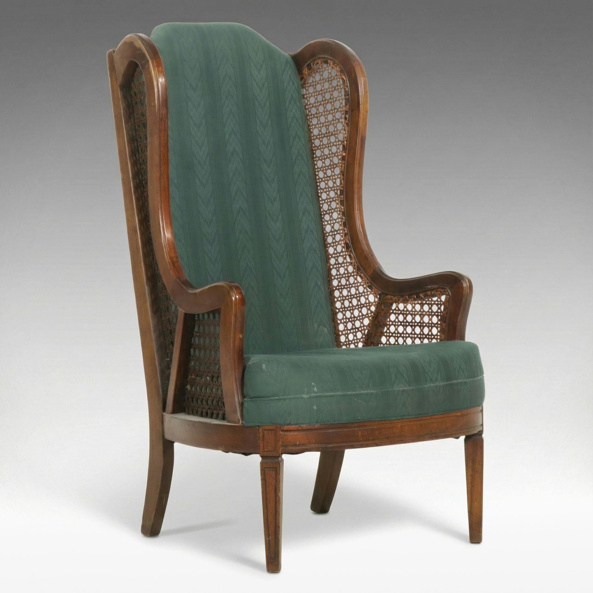 Wingback Armchair with Woven Cane Side Panels, Mid to Late 20th Century