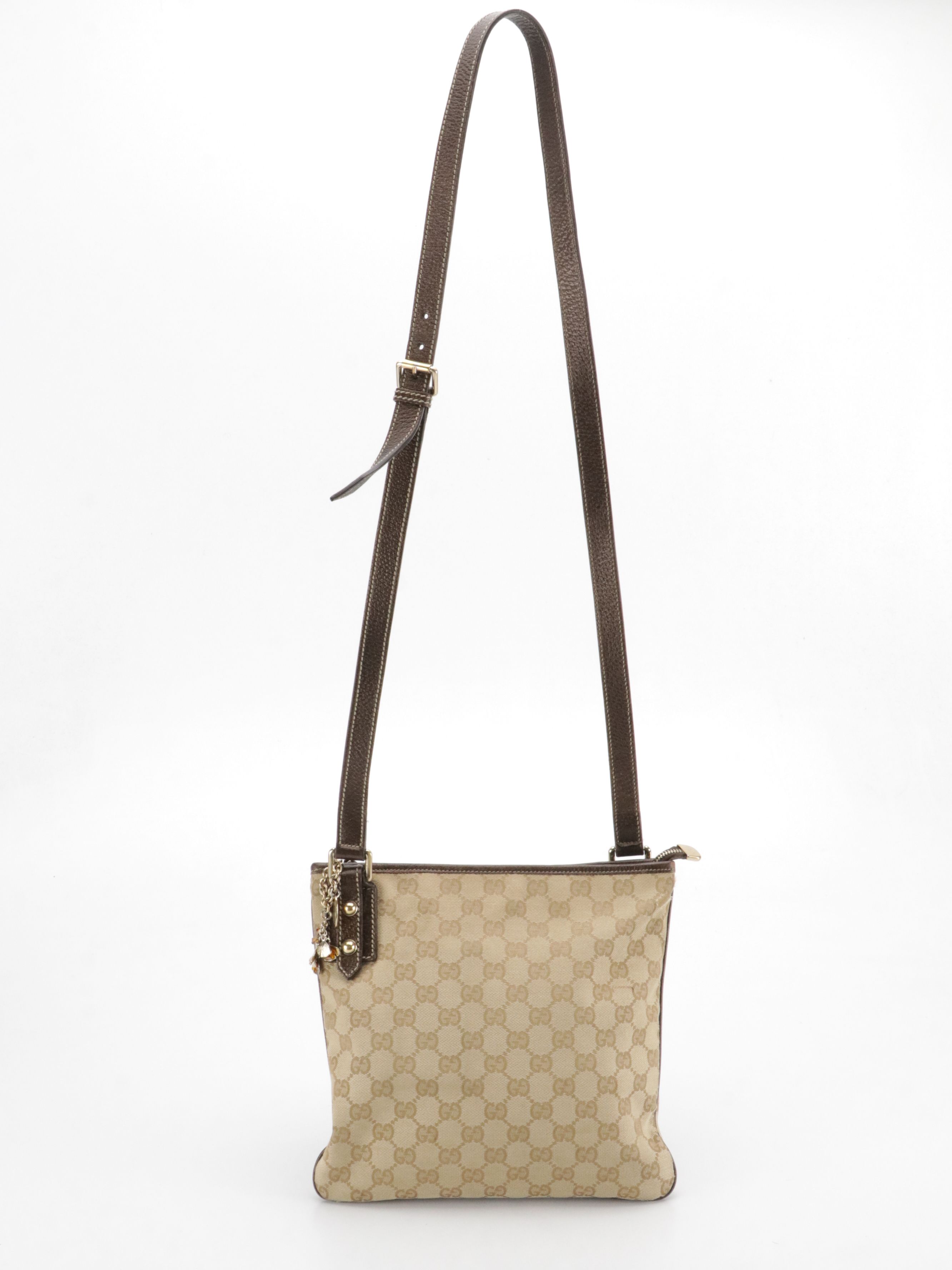Gucci Jolicoeur Charm Crossbody Bag in GG Canvas and Bronze Leather