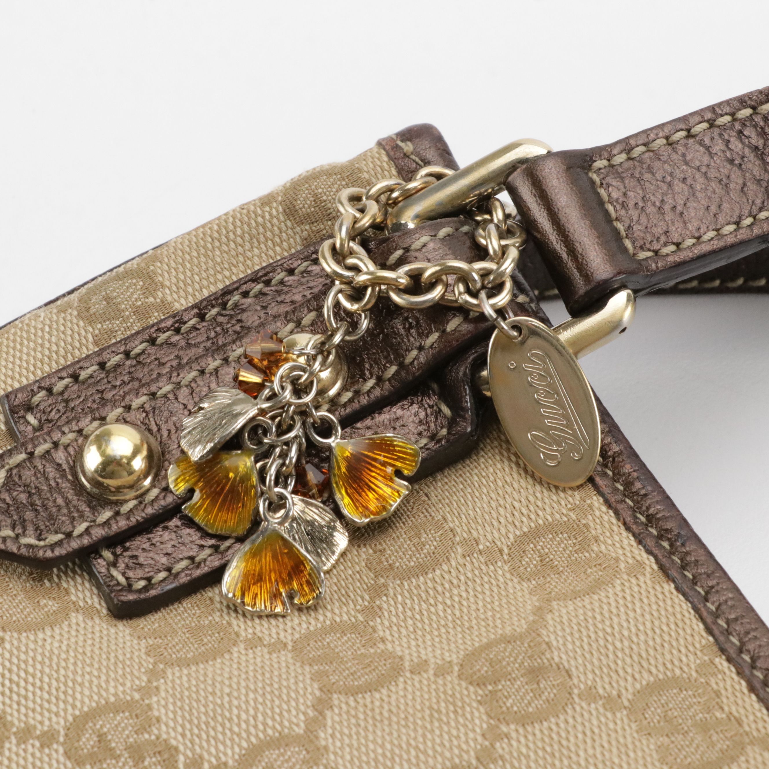 Gucci Jolicoeur Charm Crossbody Bag in GG Canvas and Bronze Leather