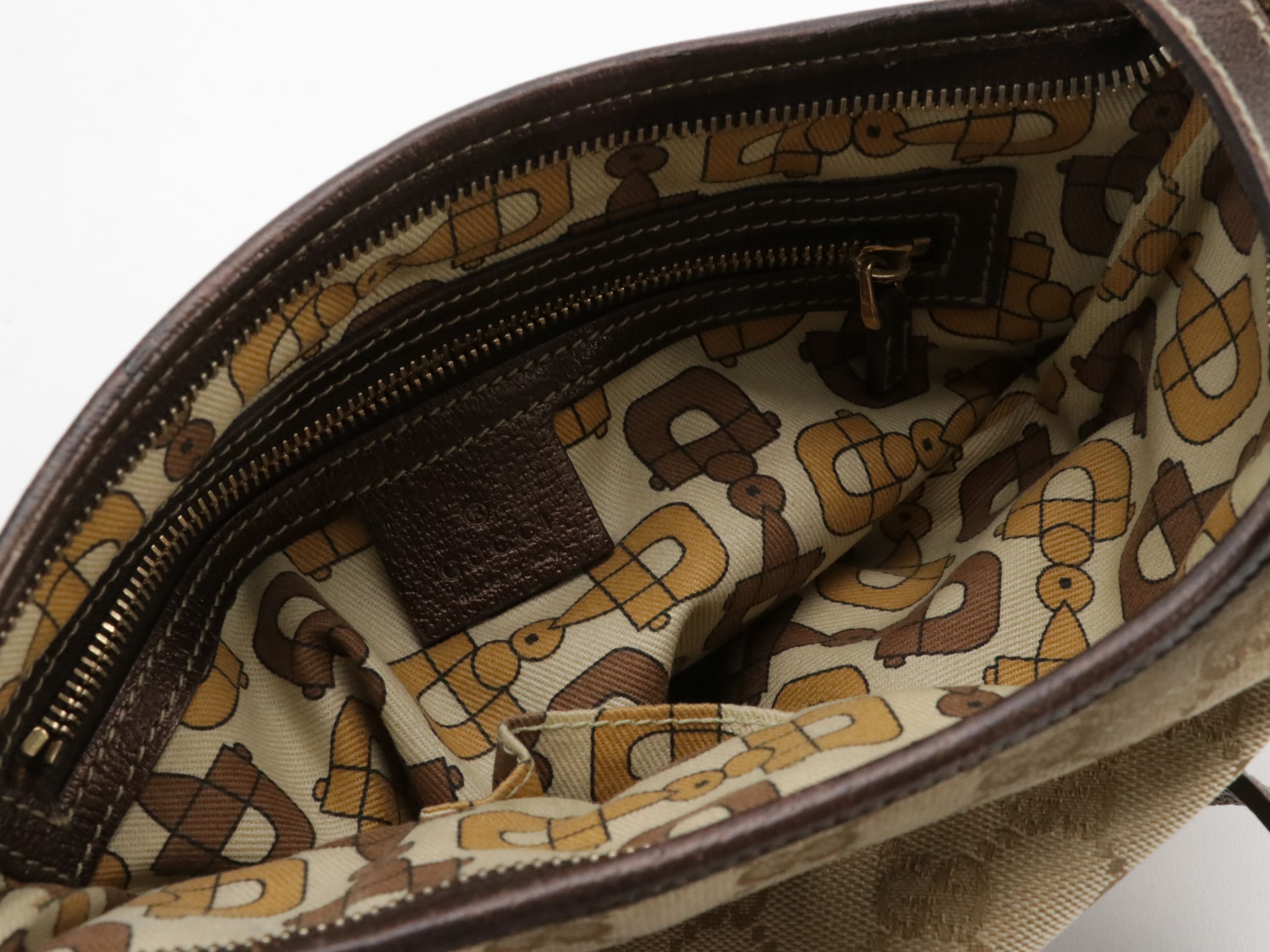 Gucci Jolicoeur Charm Crossbody Bag in GG Canvas and Bronze Leather