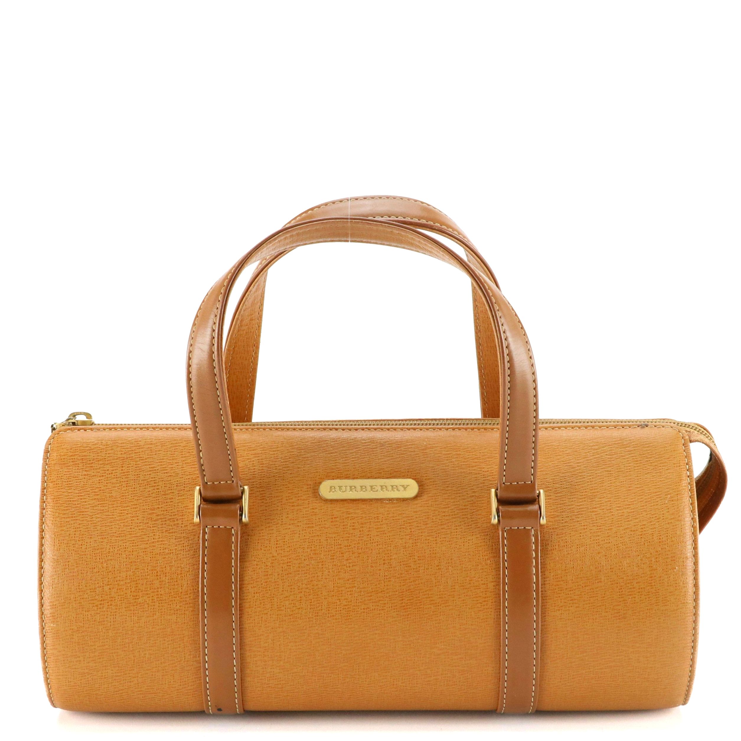 Burberry Barrel Handbag in Tan Textured and Smooth Leather