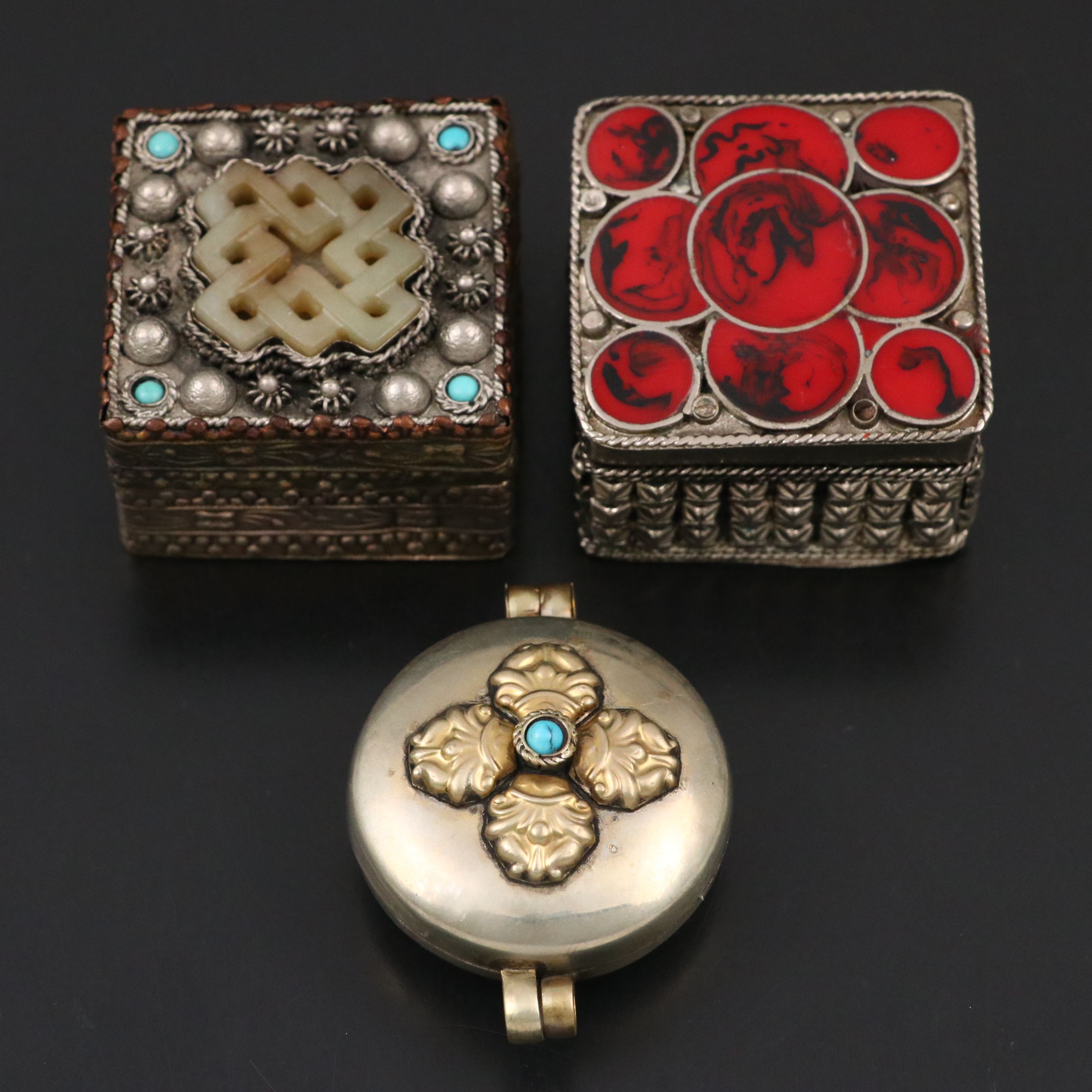 Tibetan Ghau with Other Stone Inlaid Boxes