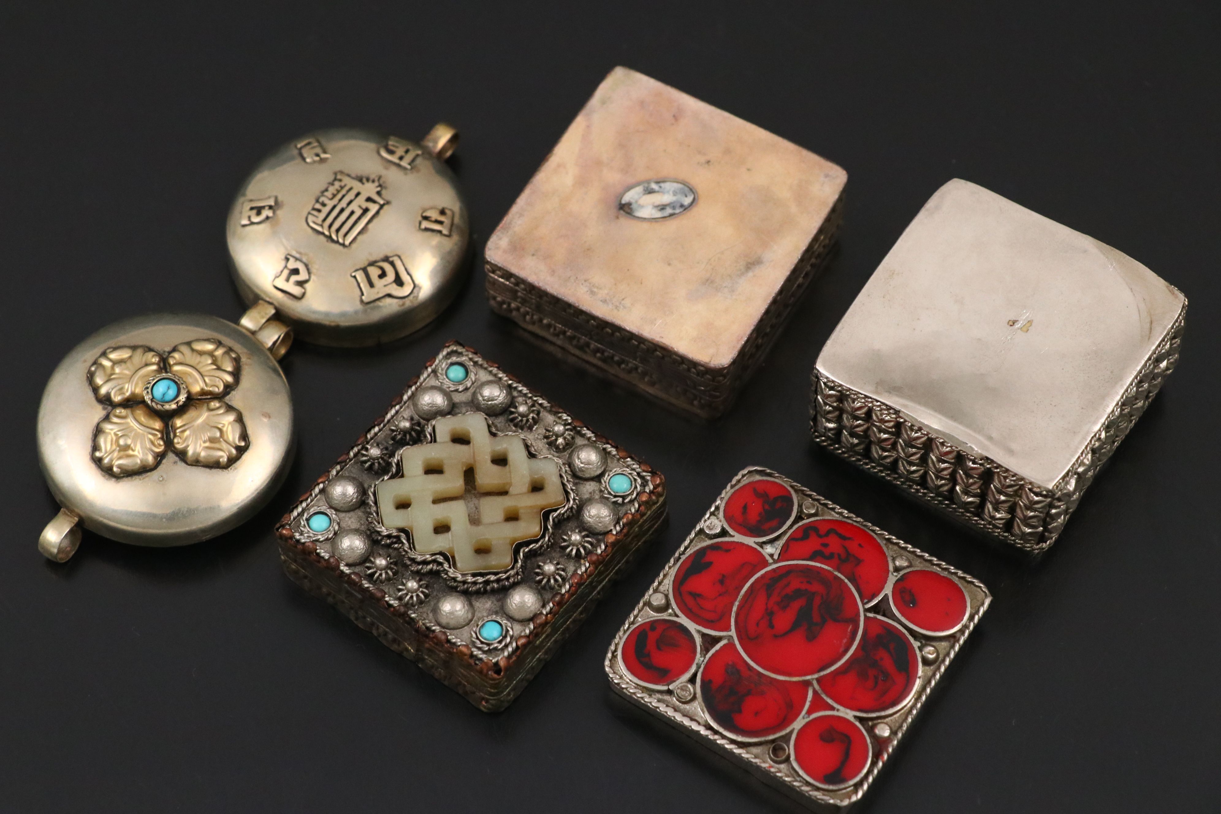 Tibetan Ghau with Other Stone Inlaid Boxes