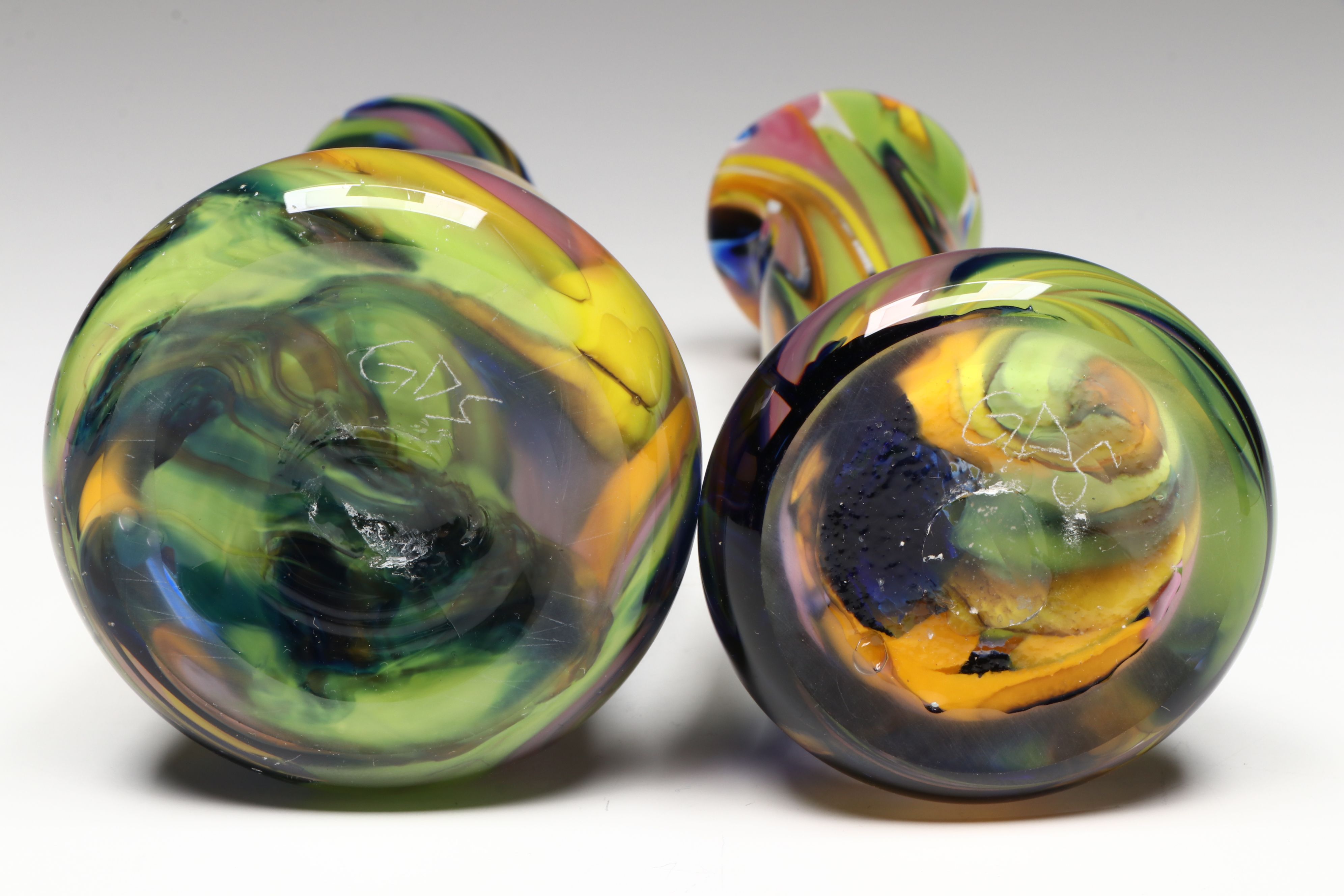 Grant Shippee Marbled Blown Glass Vases