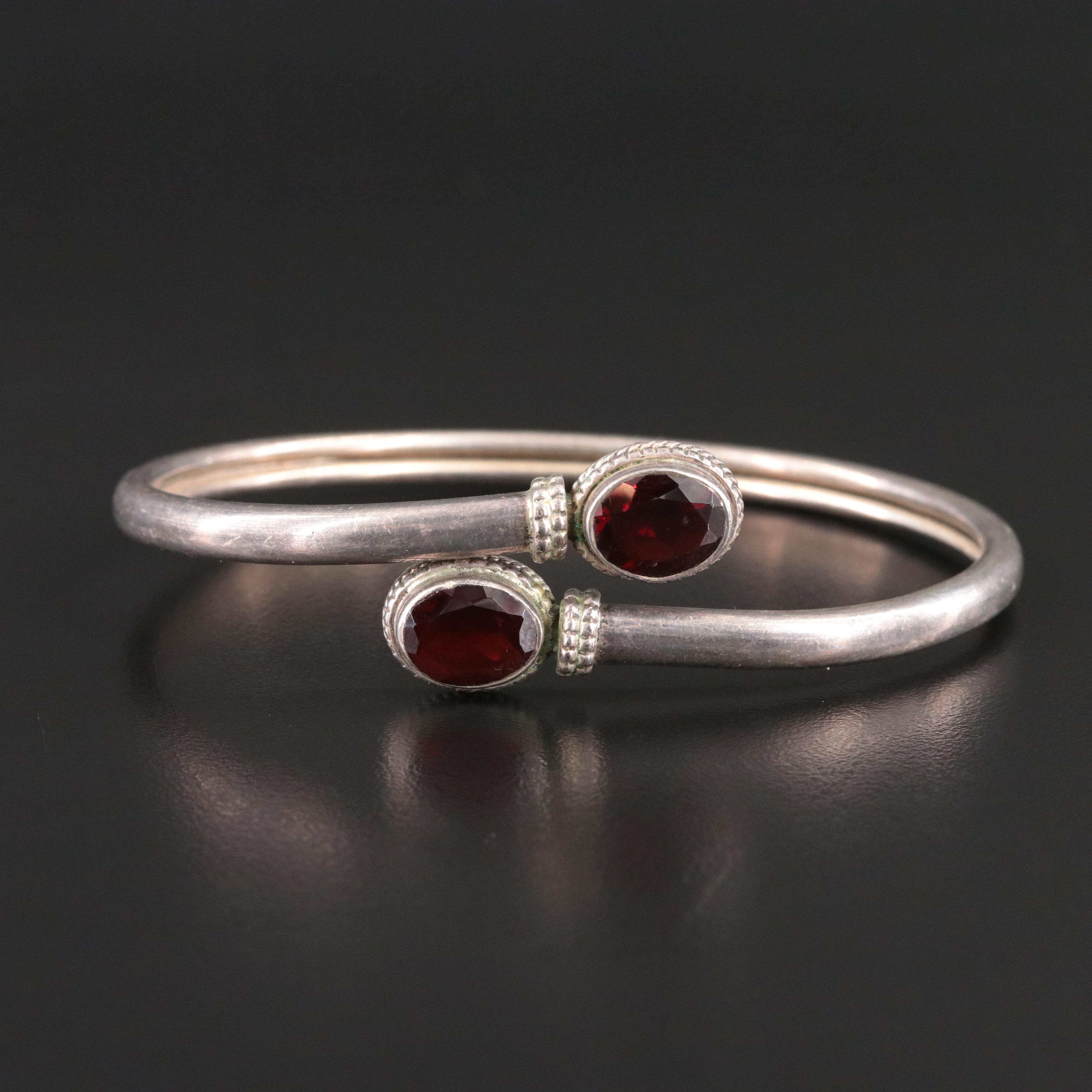 Sterling and Garnet Bypass Bracelet