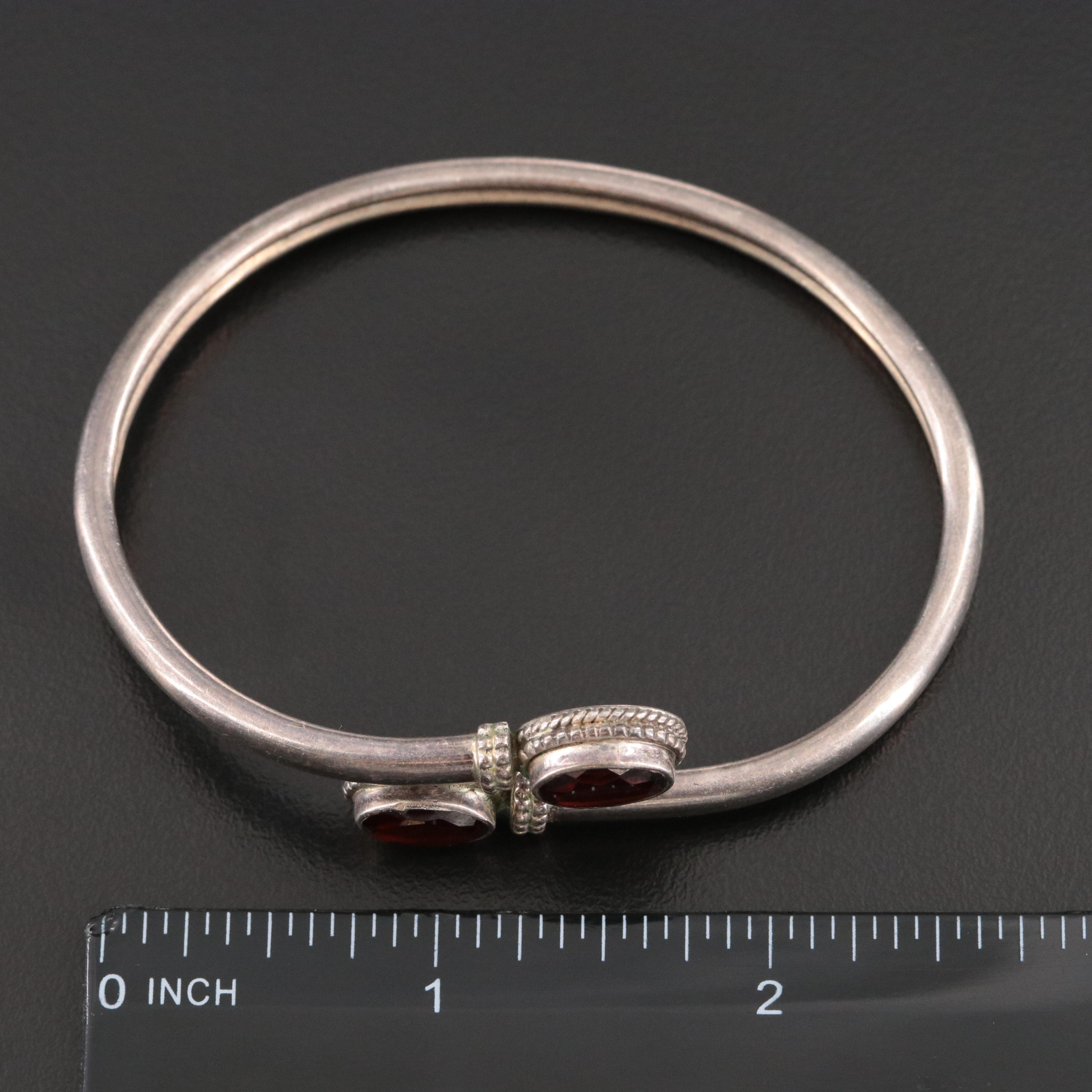 Sterling and Garnet Bypass Bracelet