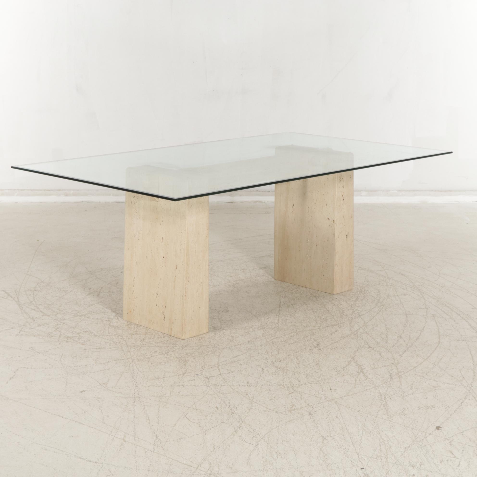 Contemporary Glass Top Dining Table with Stone Base