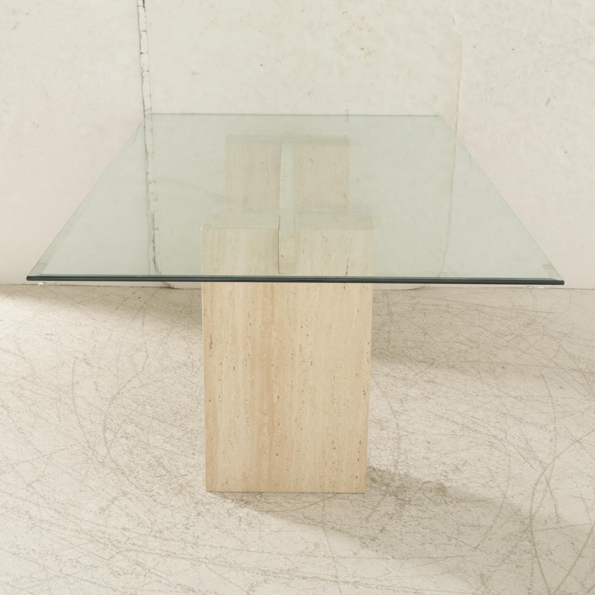 Contemporary Glass Top Dining Table with Stone Base