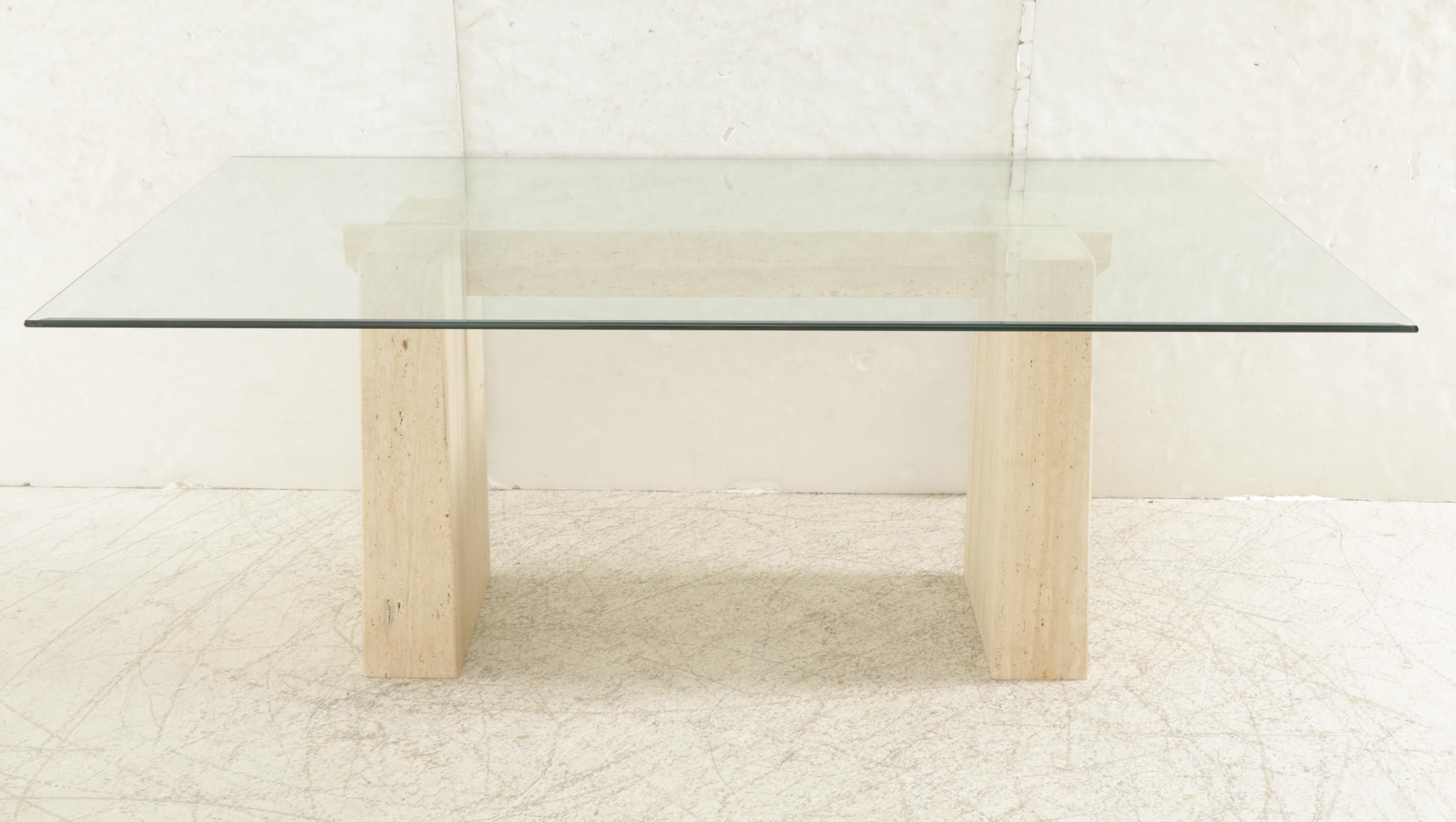 Contemporary Glass Top Dining Table with Stone Base