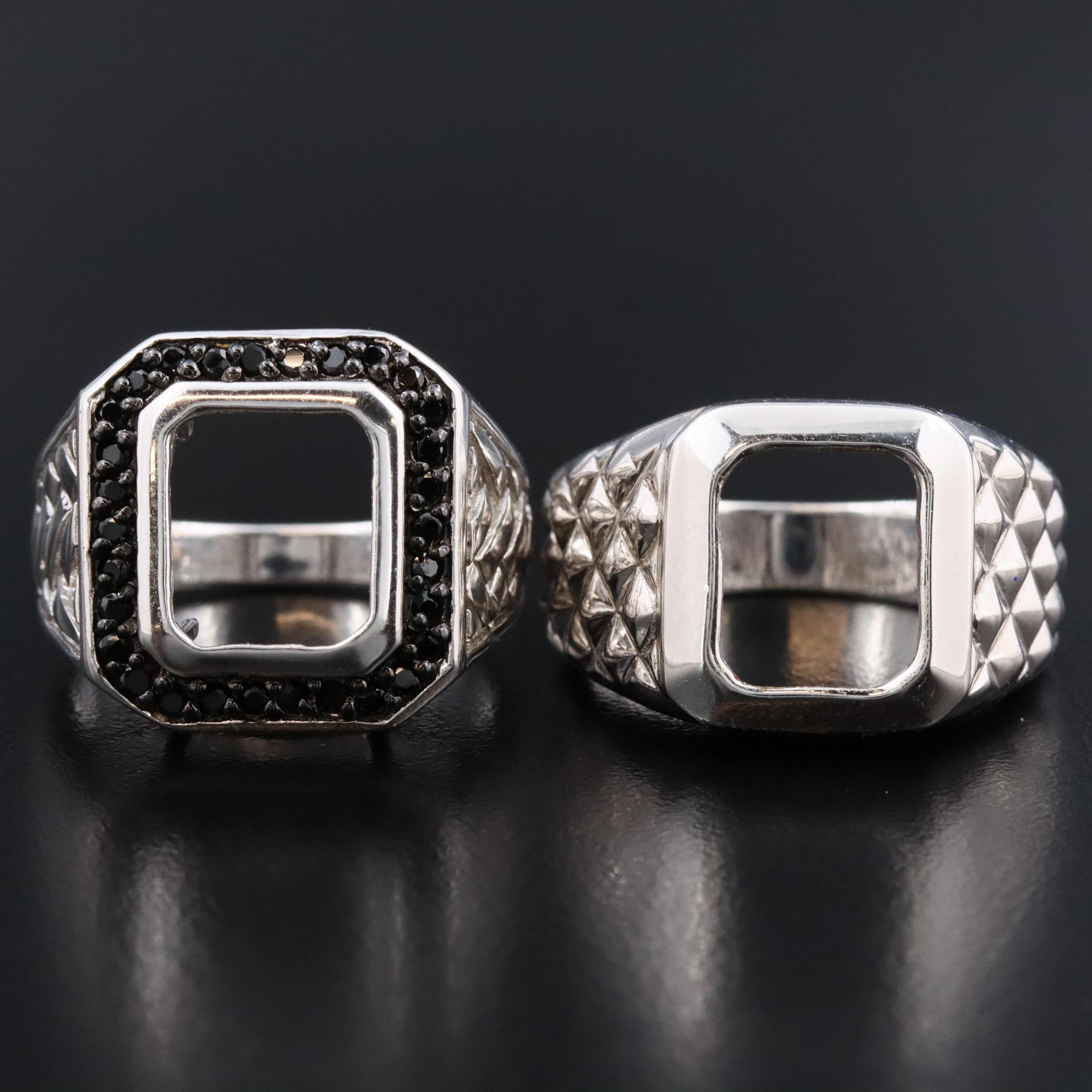Sterling Semi Mount and Blank Mounting Rings with Black Spinel