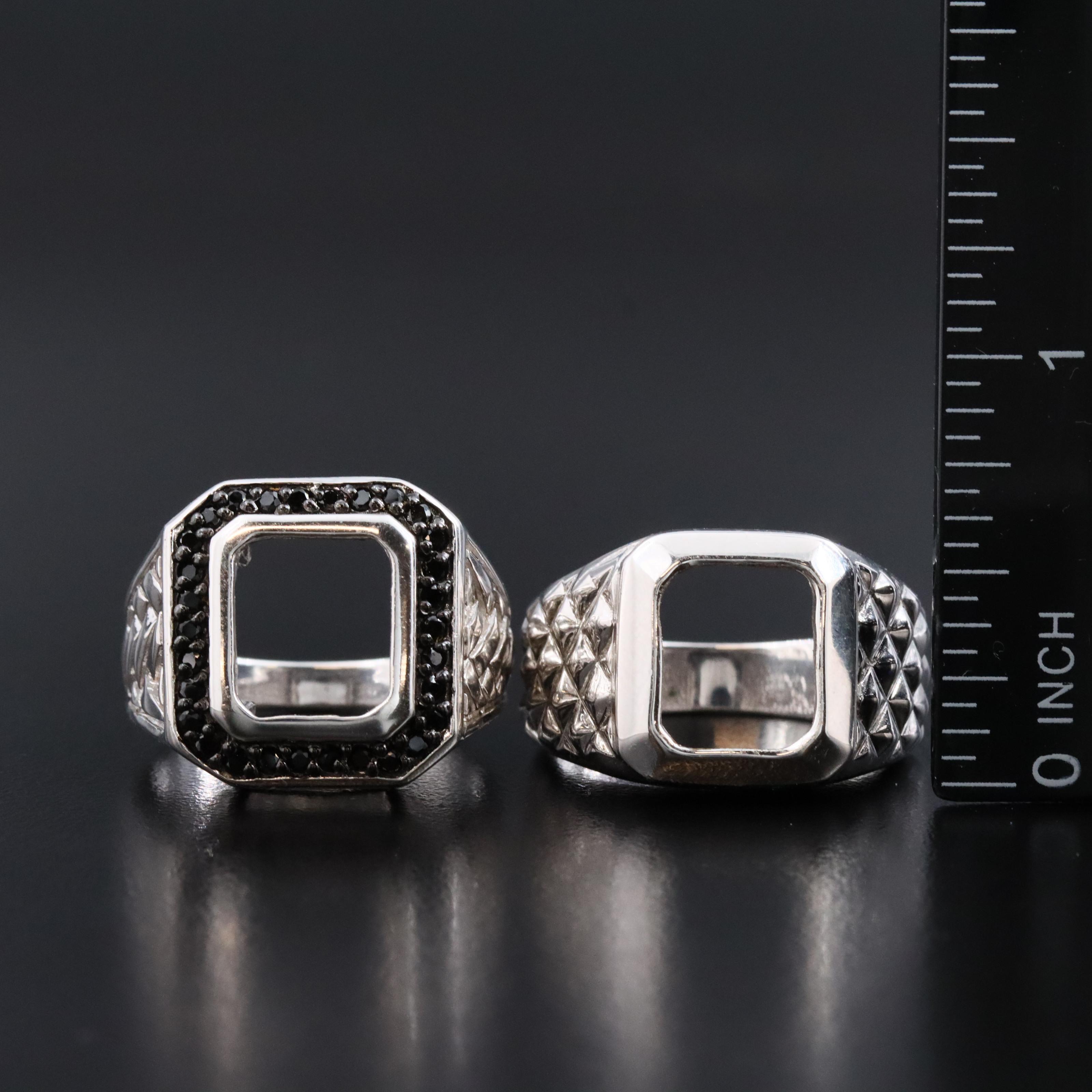 Sterling Semi Mount and Blank Mounting Rings with Black Spinel