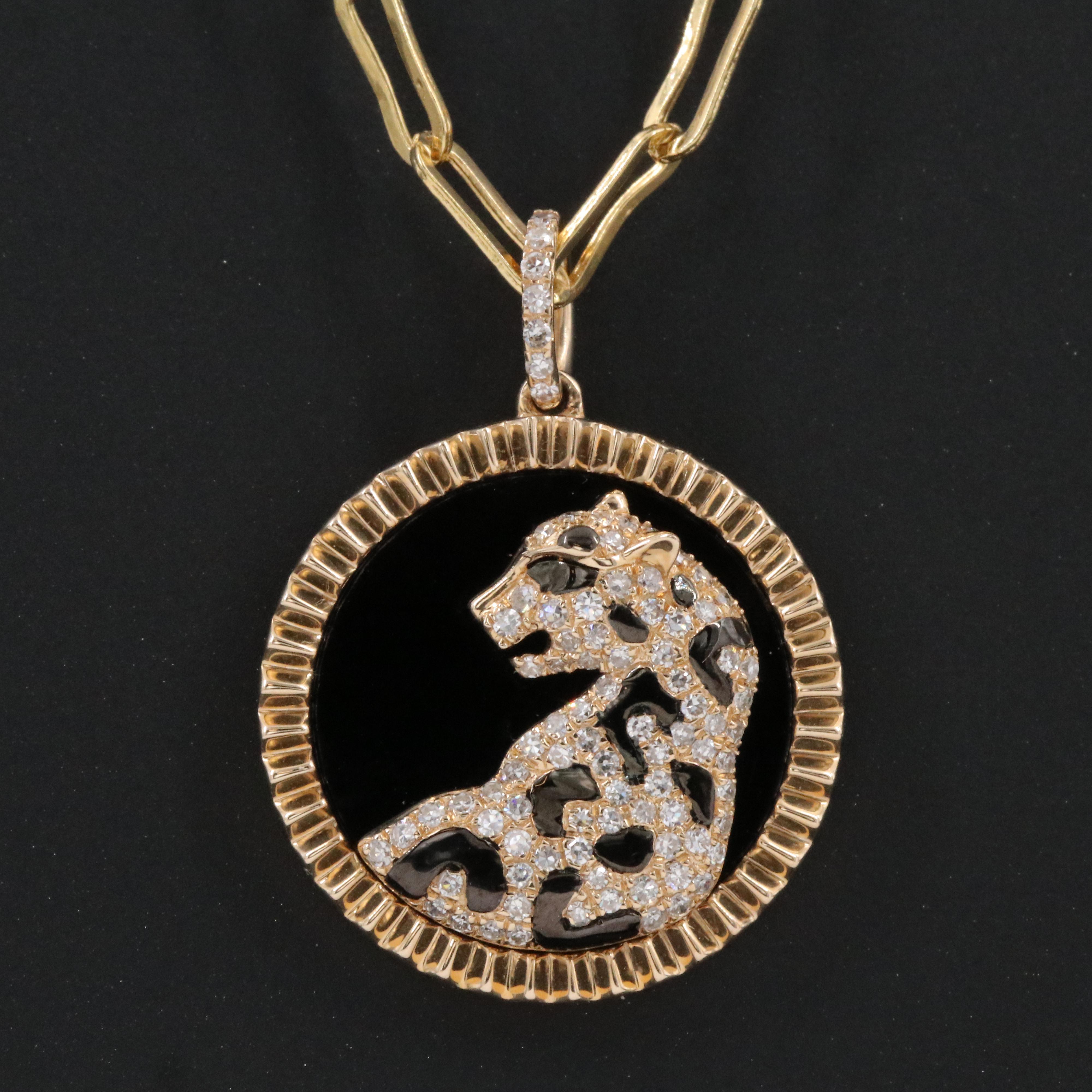 EFFY 14K Black Onyx, Diamond and Enamel Jaguar Pendant on Paper Clip Necklace