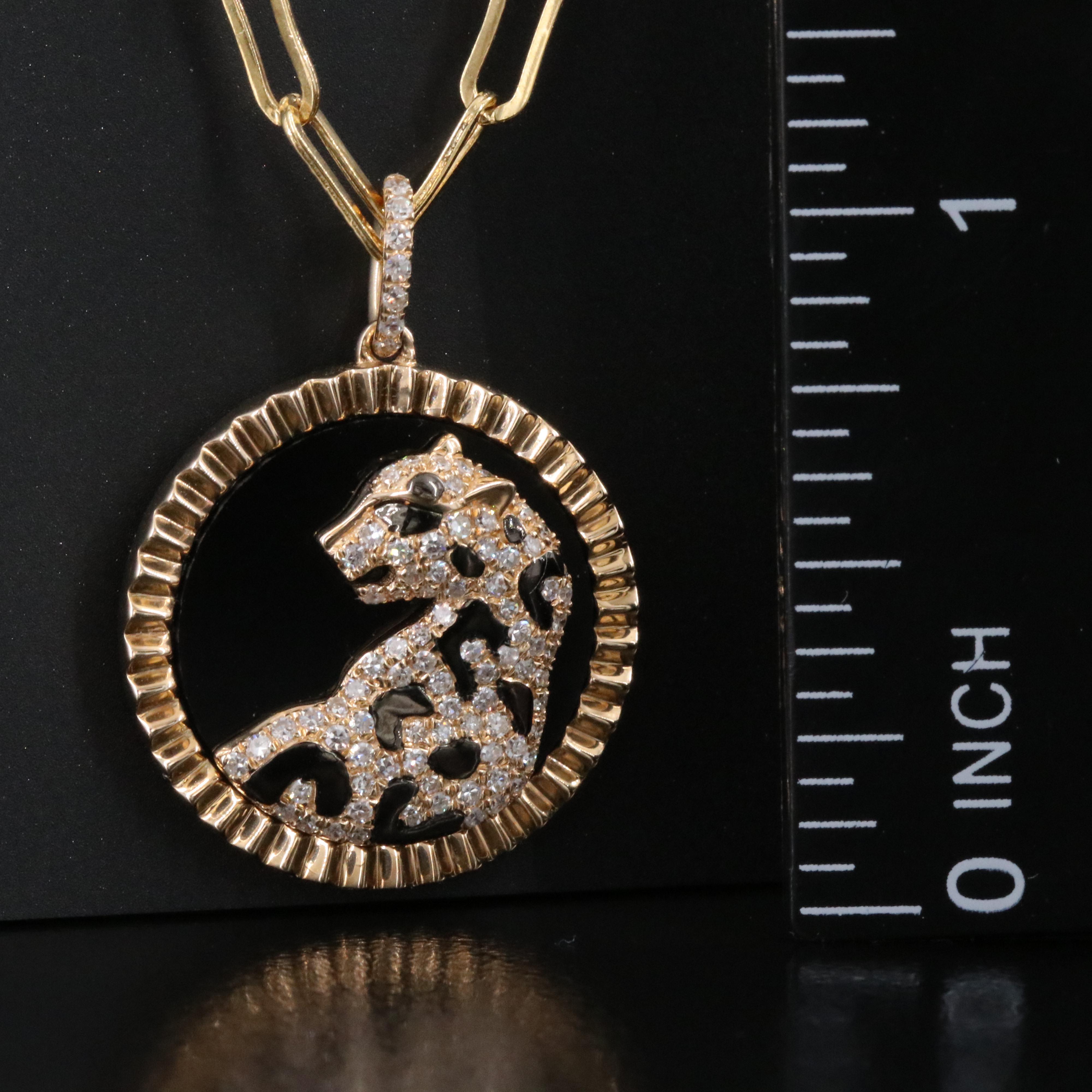 EFFY 14K Black Onyx, Diamond and Enamel Jaguar Pendant on Paper Clip Necklace