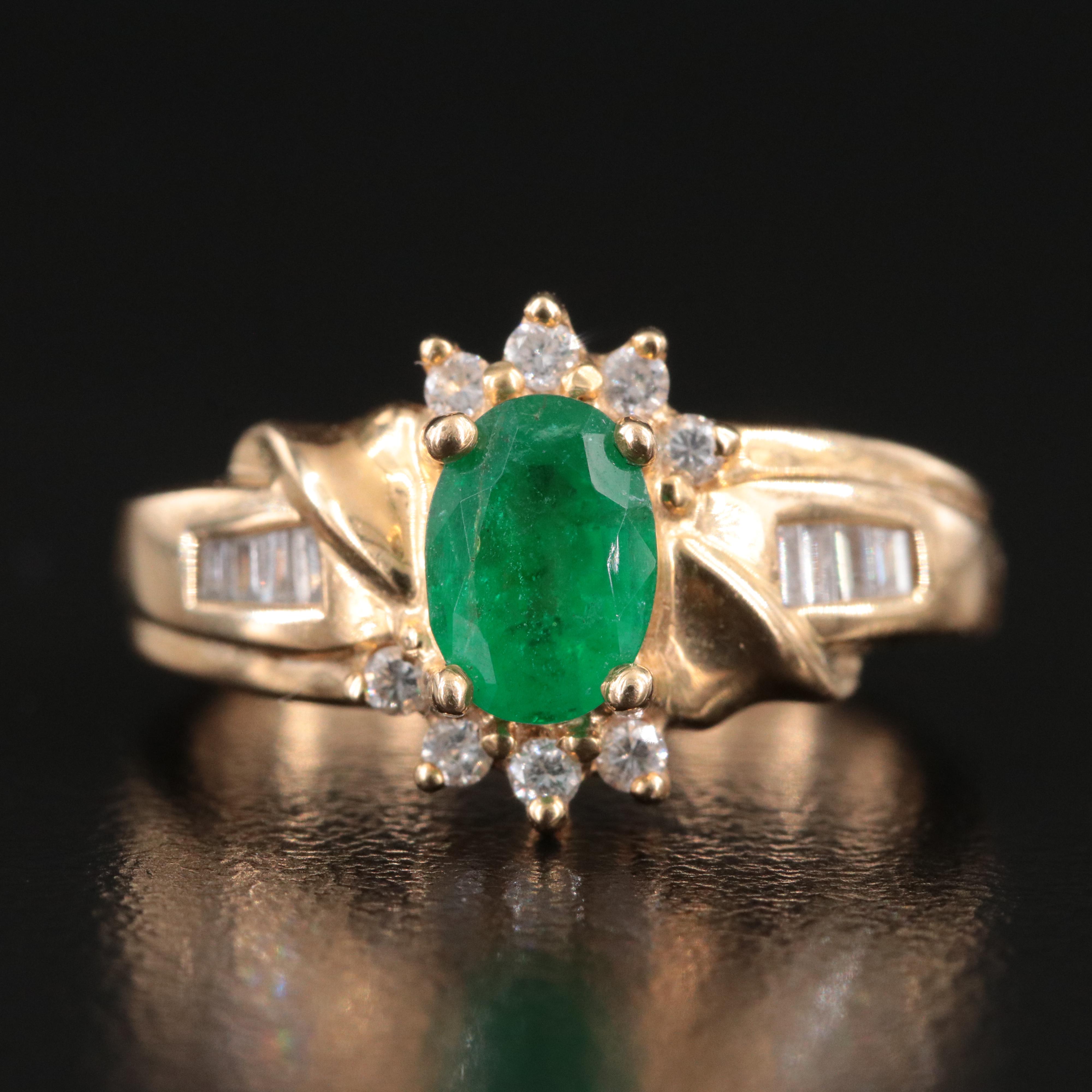 14K Emerald and Diamond Ring