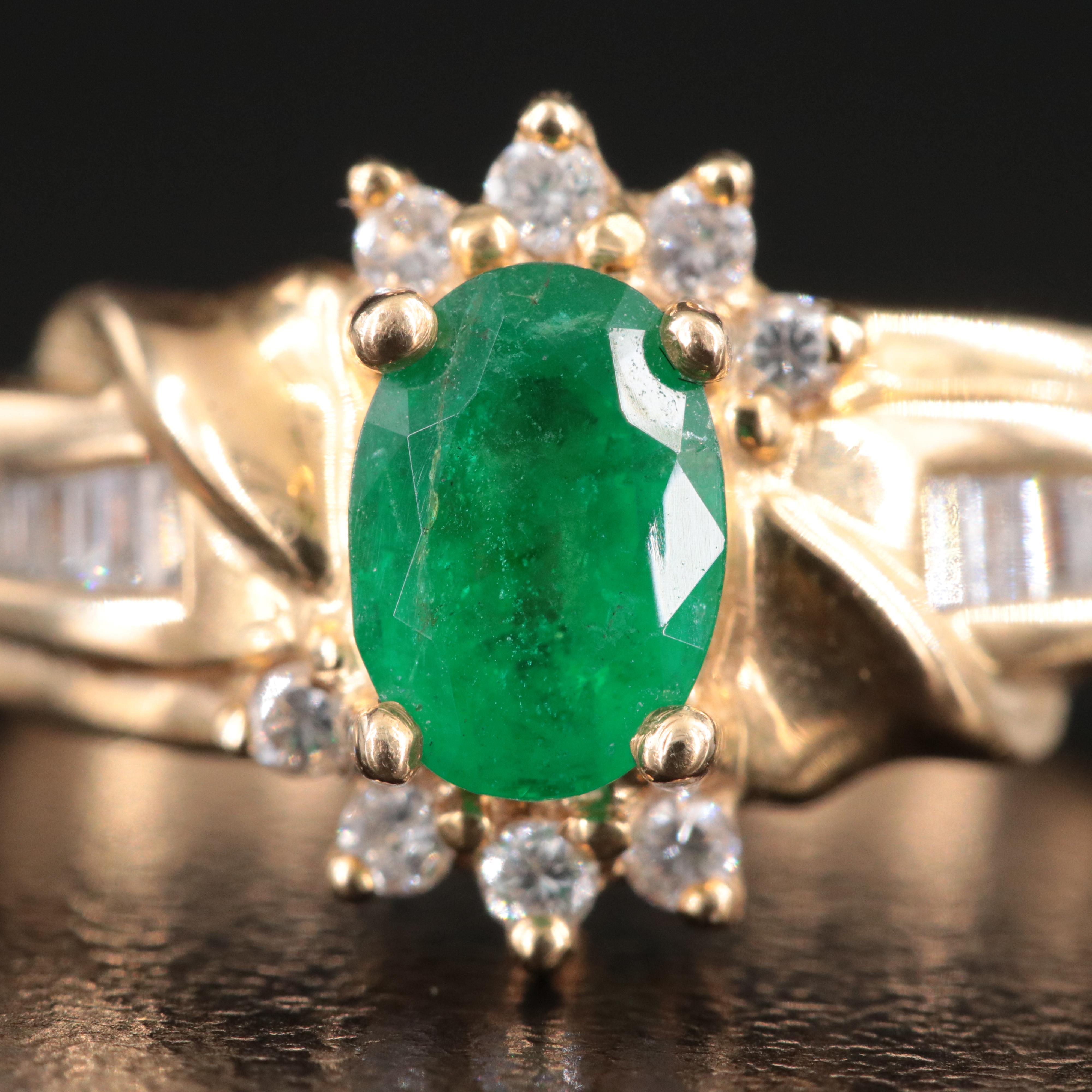 14K Emerald and Diamond Ring