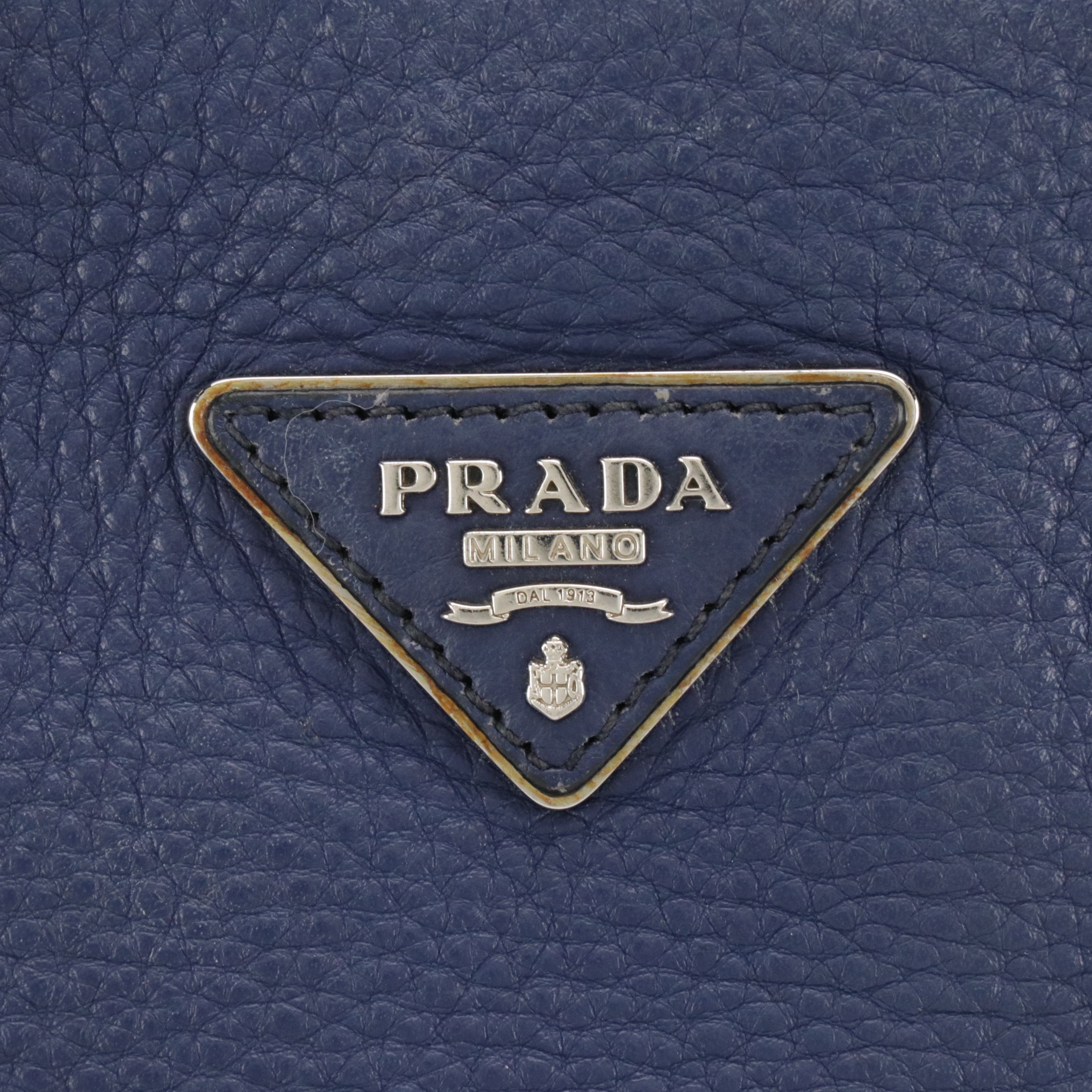 Prada Two-Way Tote in Blue Grained Leather