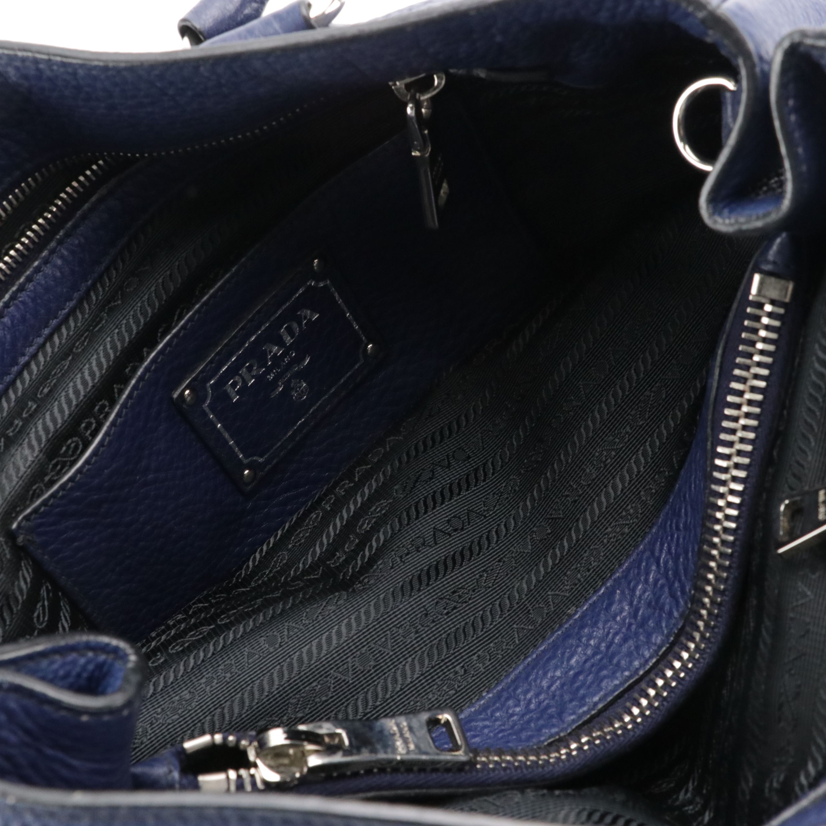 Prada Two-Way Tote in Blue Grained Leather