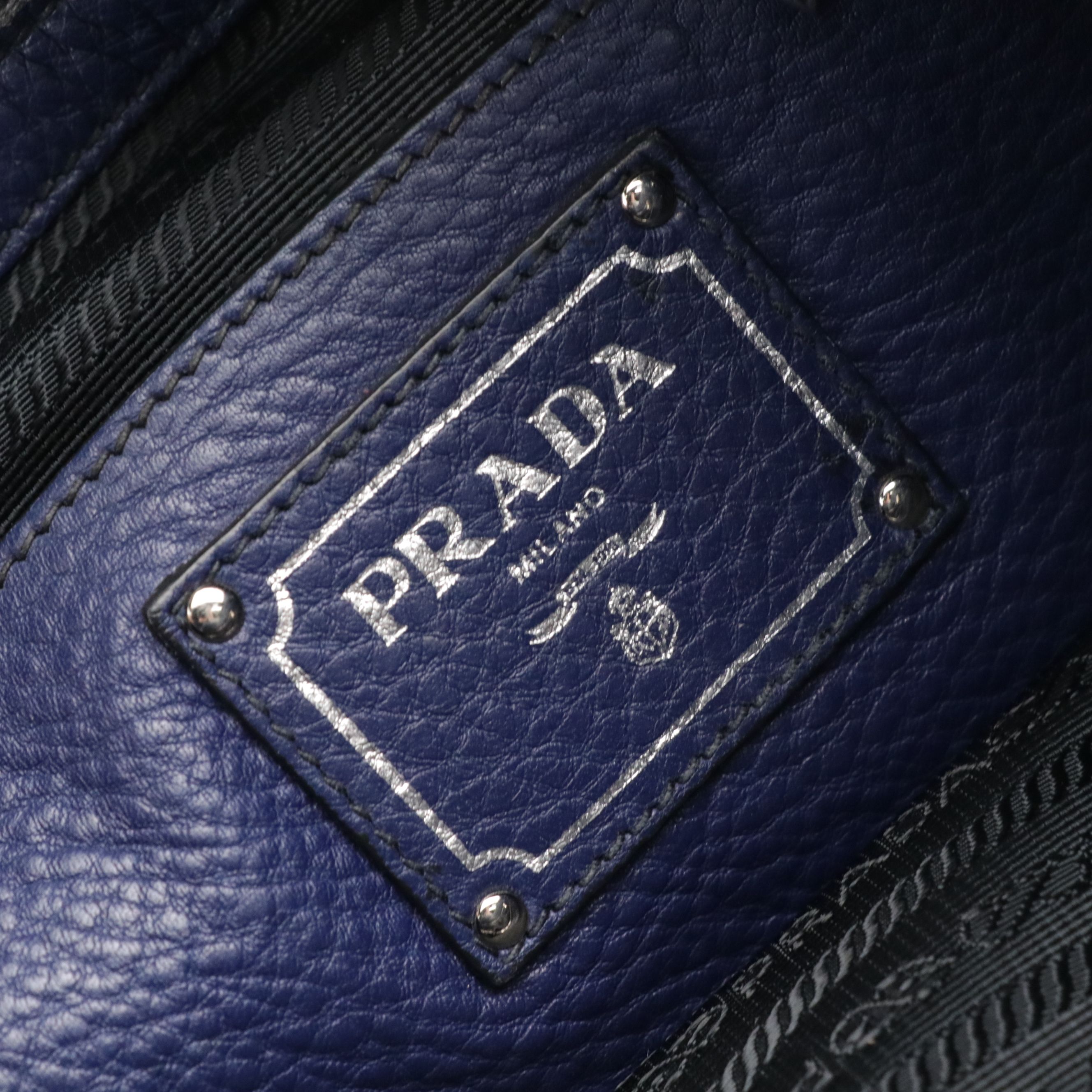 Prada Two-Way Tote in Blue Grained Leather