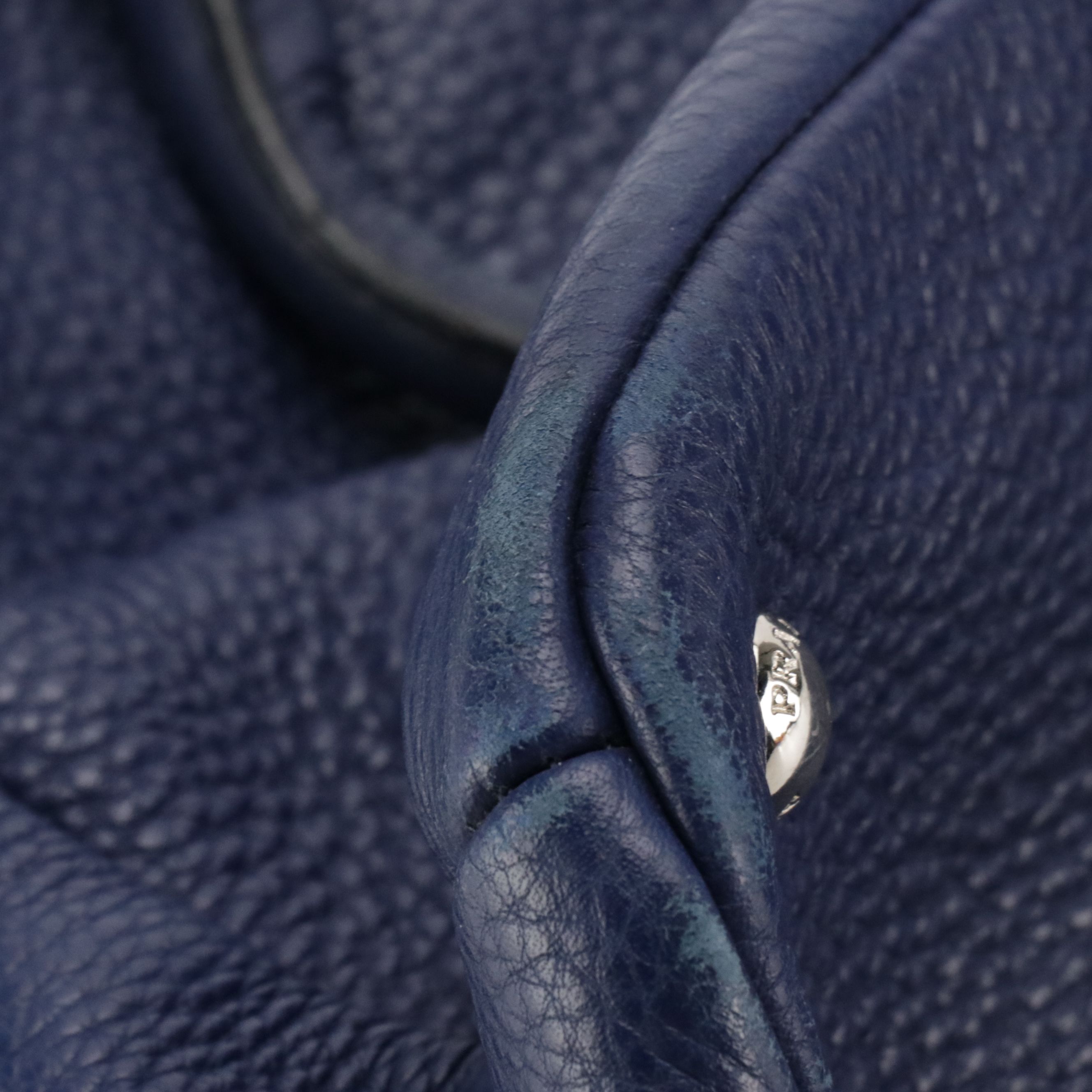 Prada Two-Way Tote in Blue Grained Leather