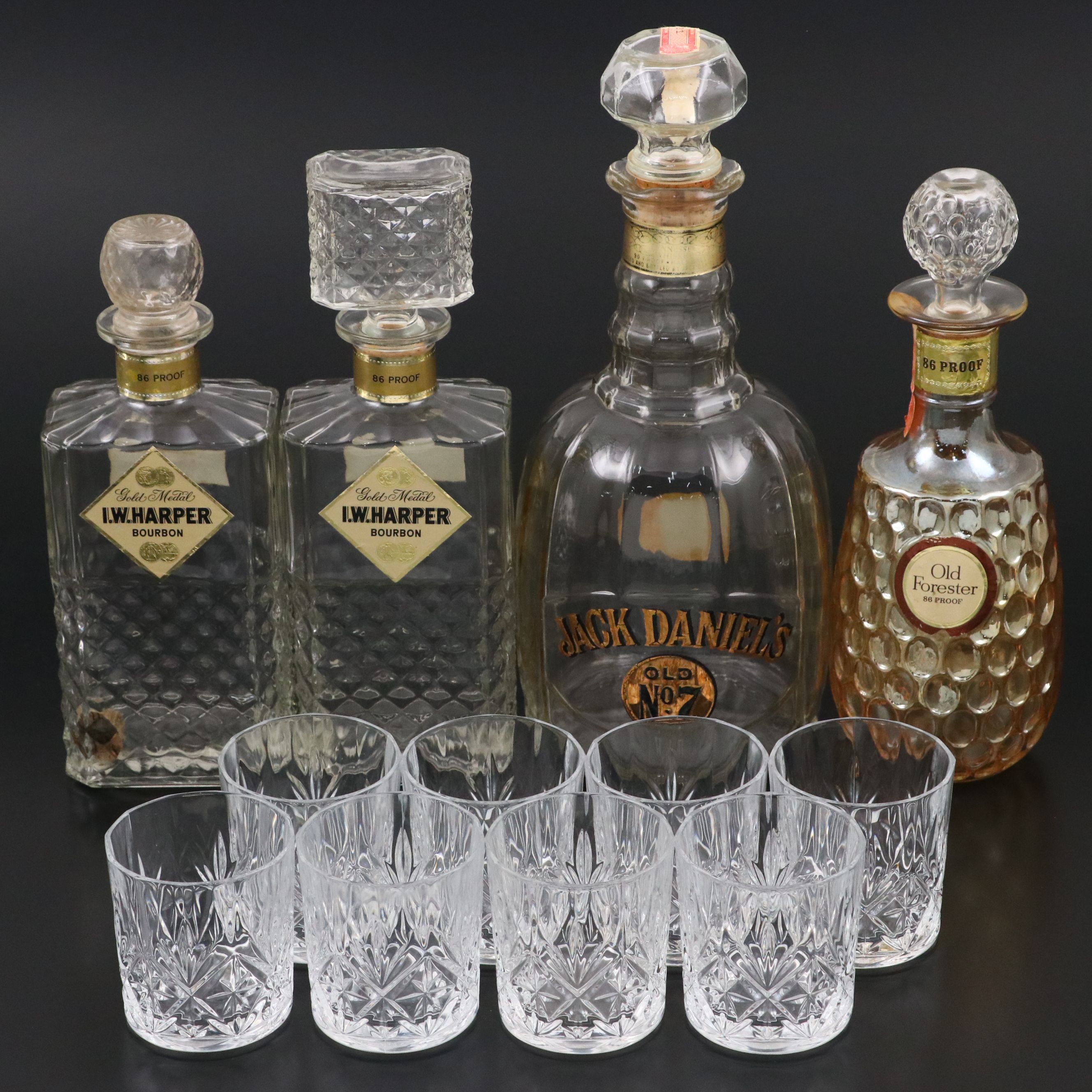 Durand "Danube" Glasses with I.W. Harper and More Bourbon and Whiskey Bottles