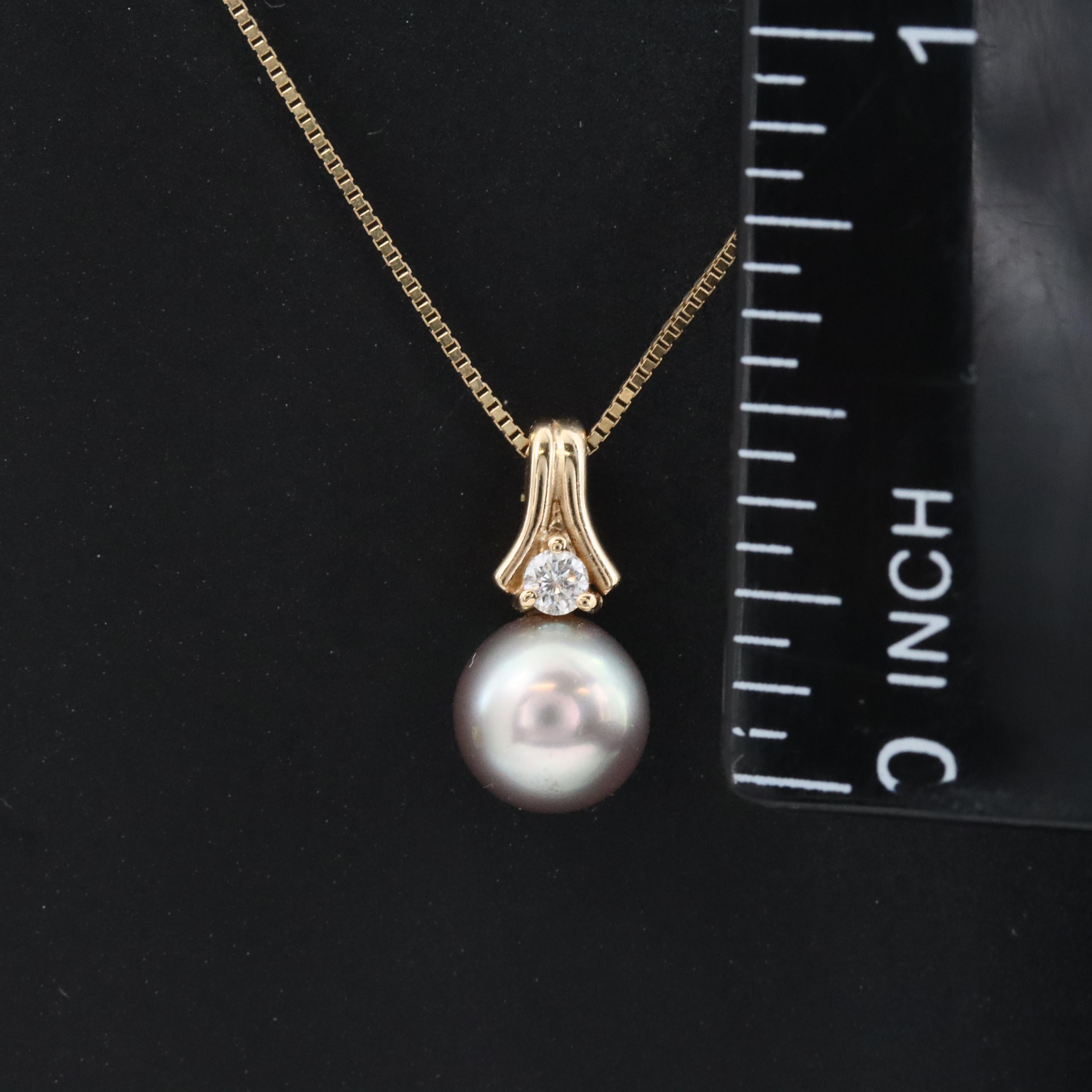9K Pearl and Diamond Pendant with a 10K Box Chain Necklace
