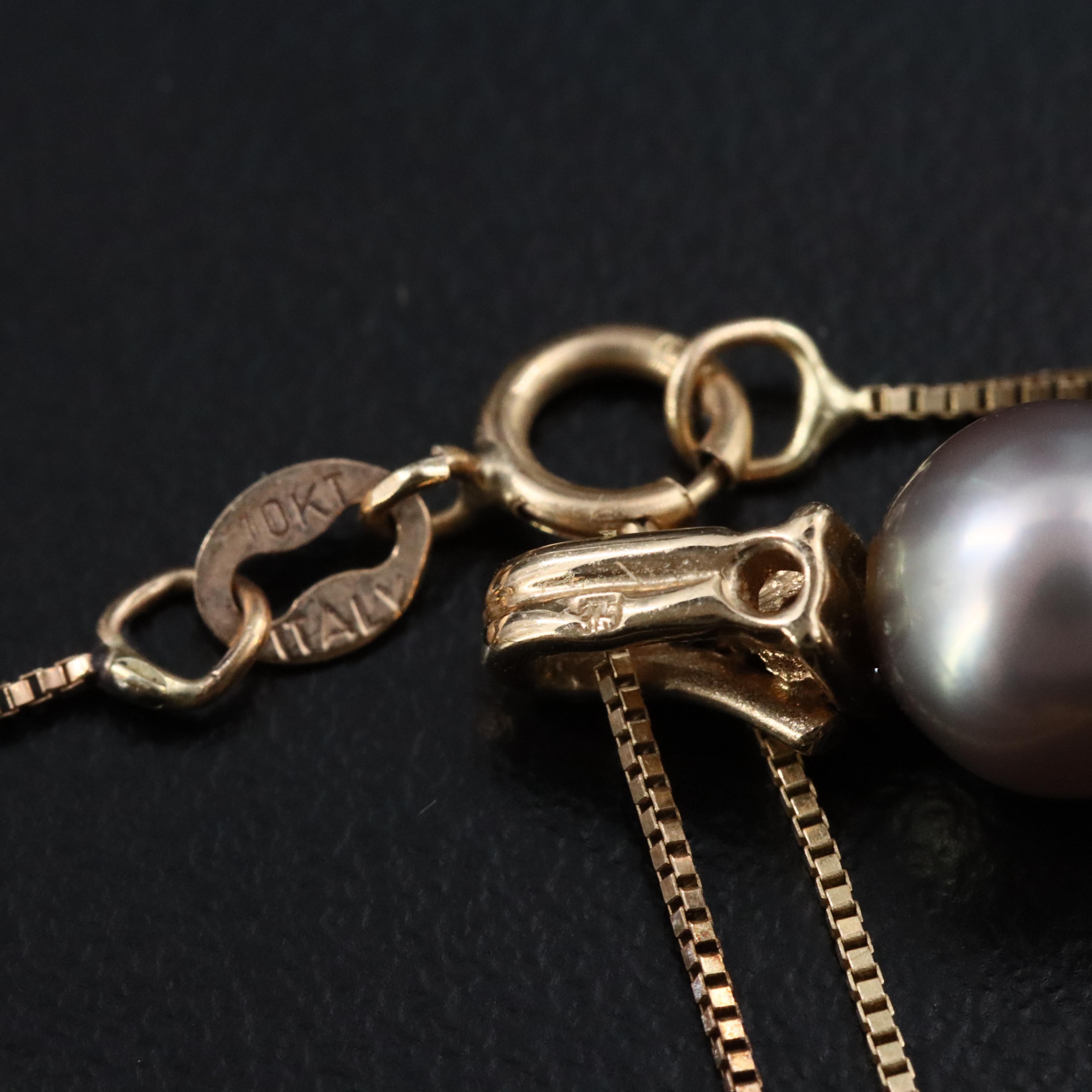 9K Pearl and Diamond Pendant with a 10K Box Chain Necklace