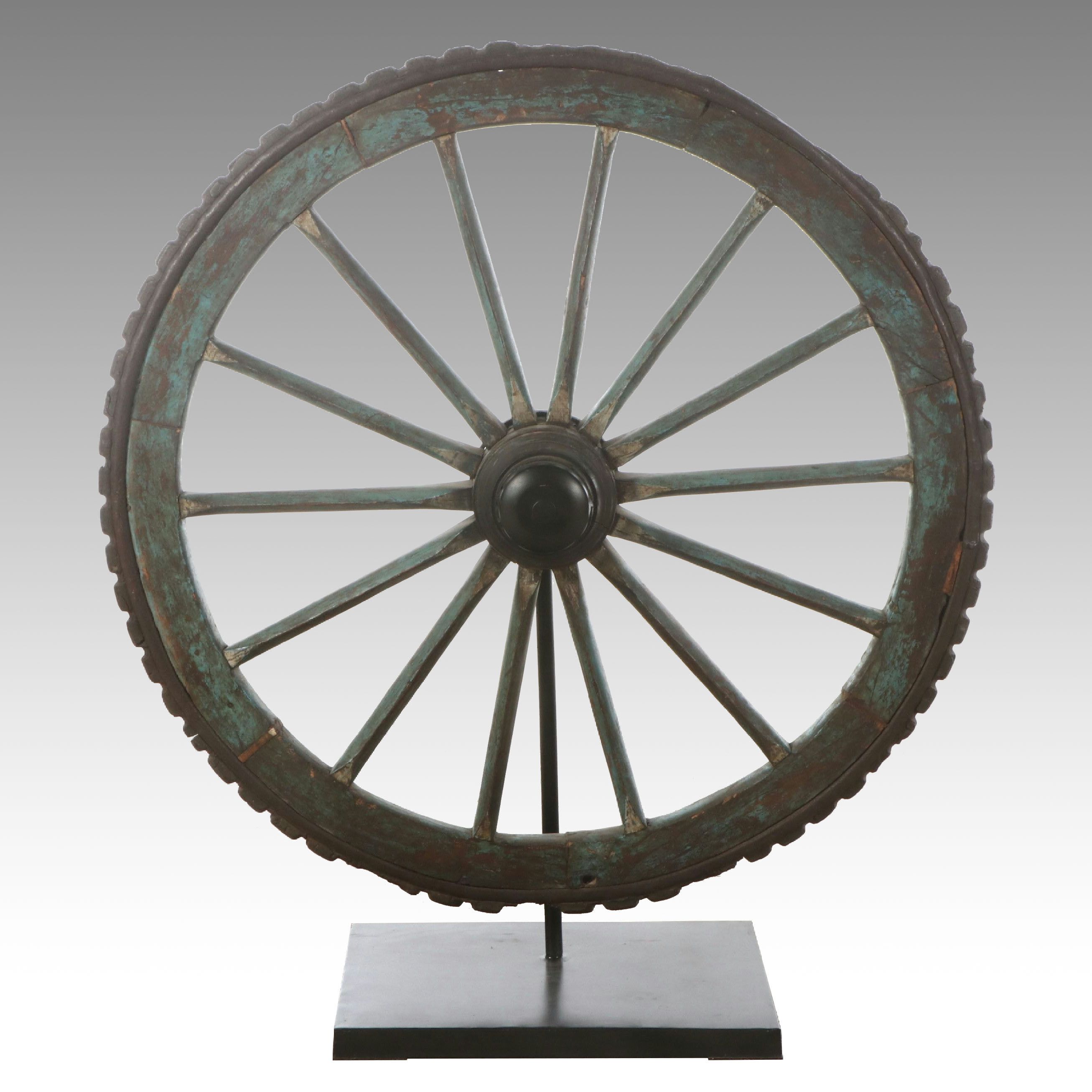 Rustic Style Cart Wheel on Stand