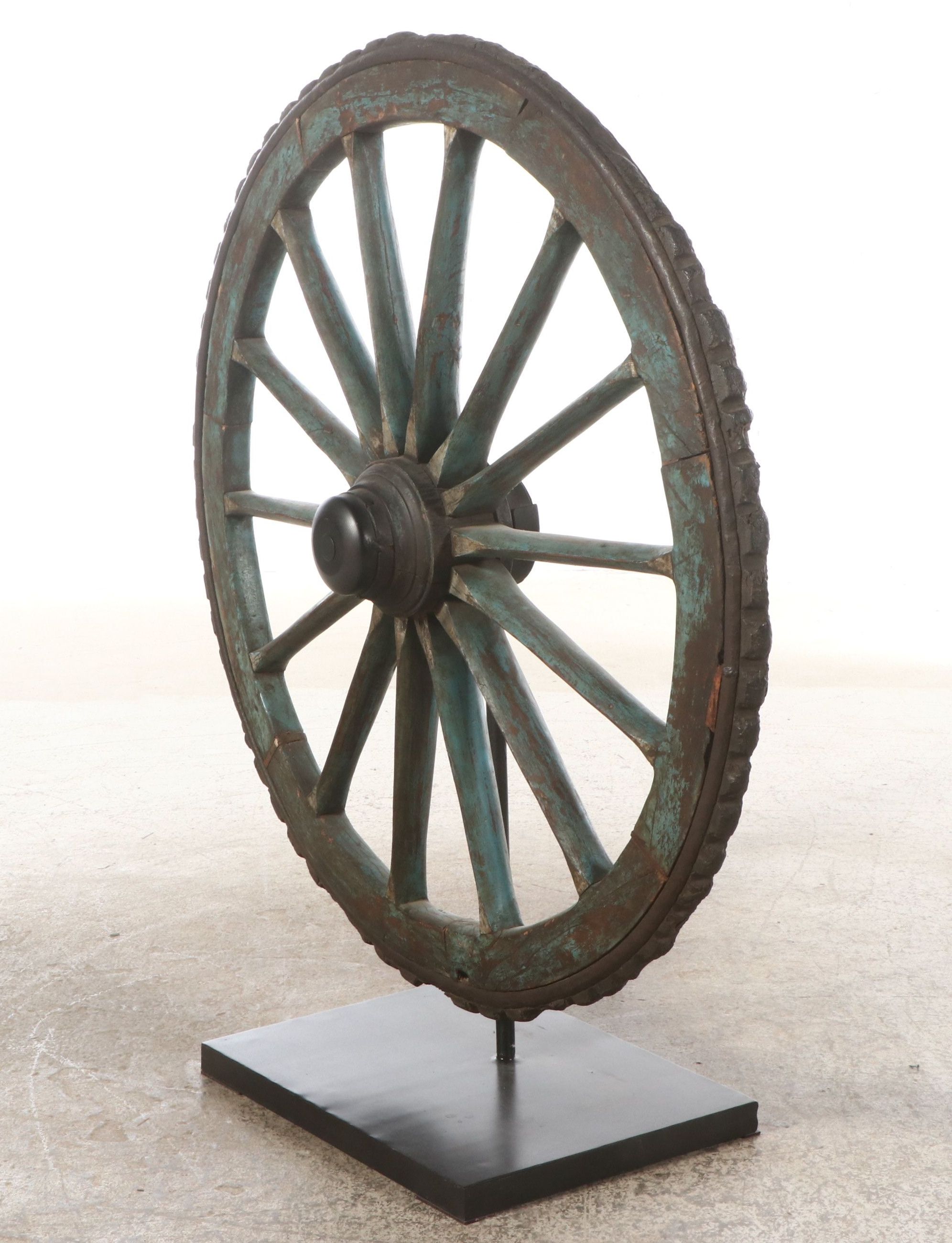 Rustic Style Cart Wheel on Stand