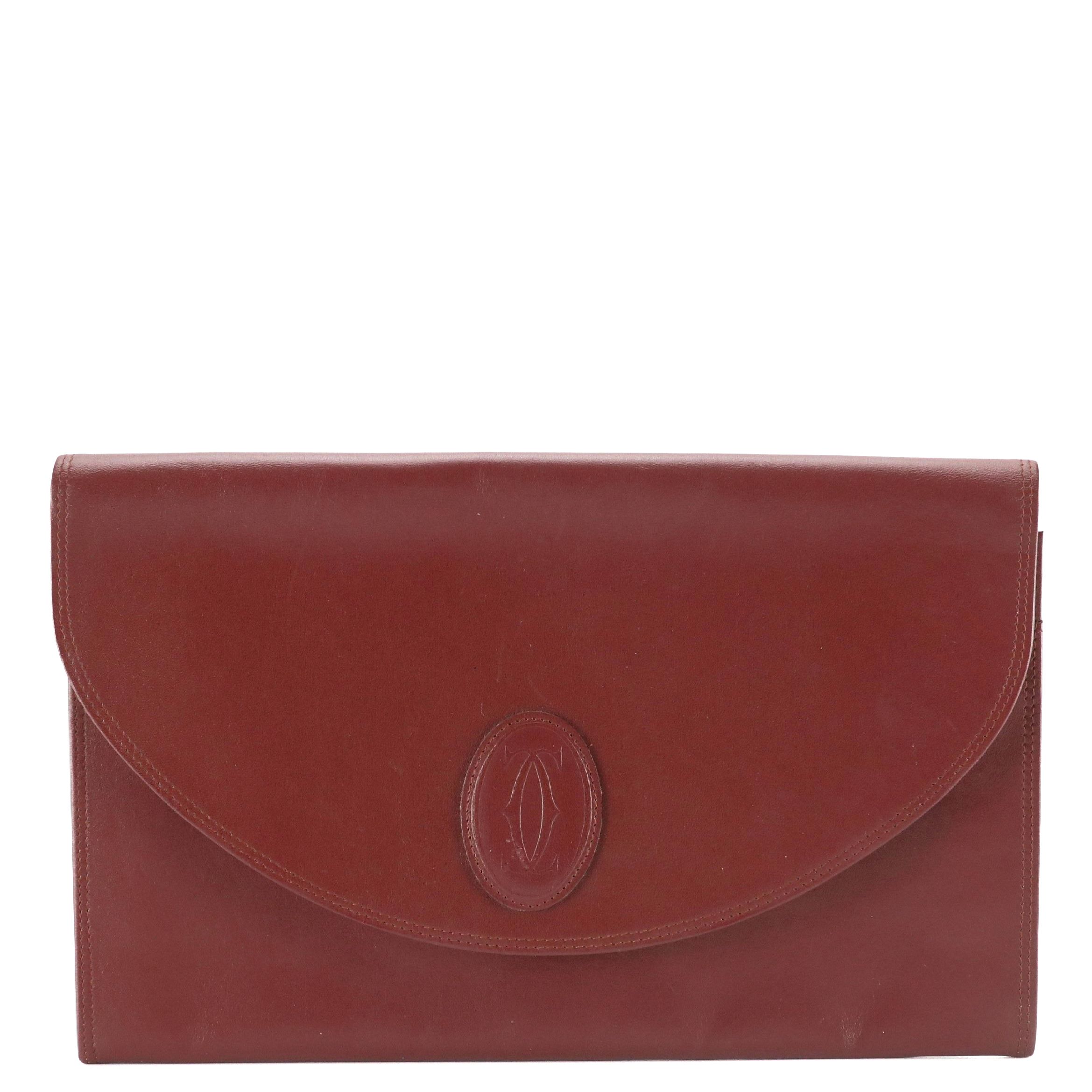 Cartier Must de Cartier Curved Flap Clutch in Burgundy Leather