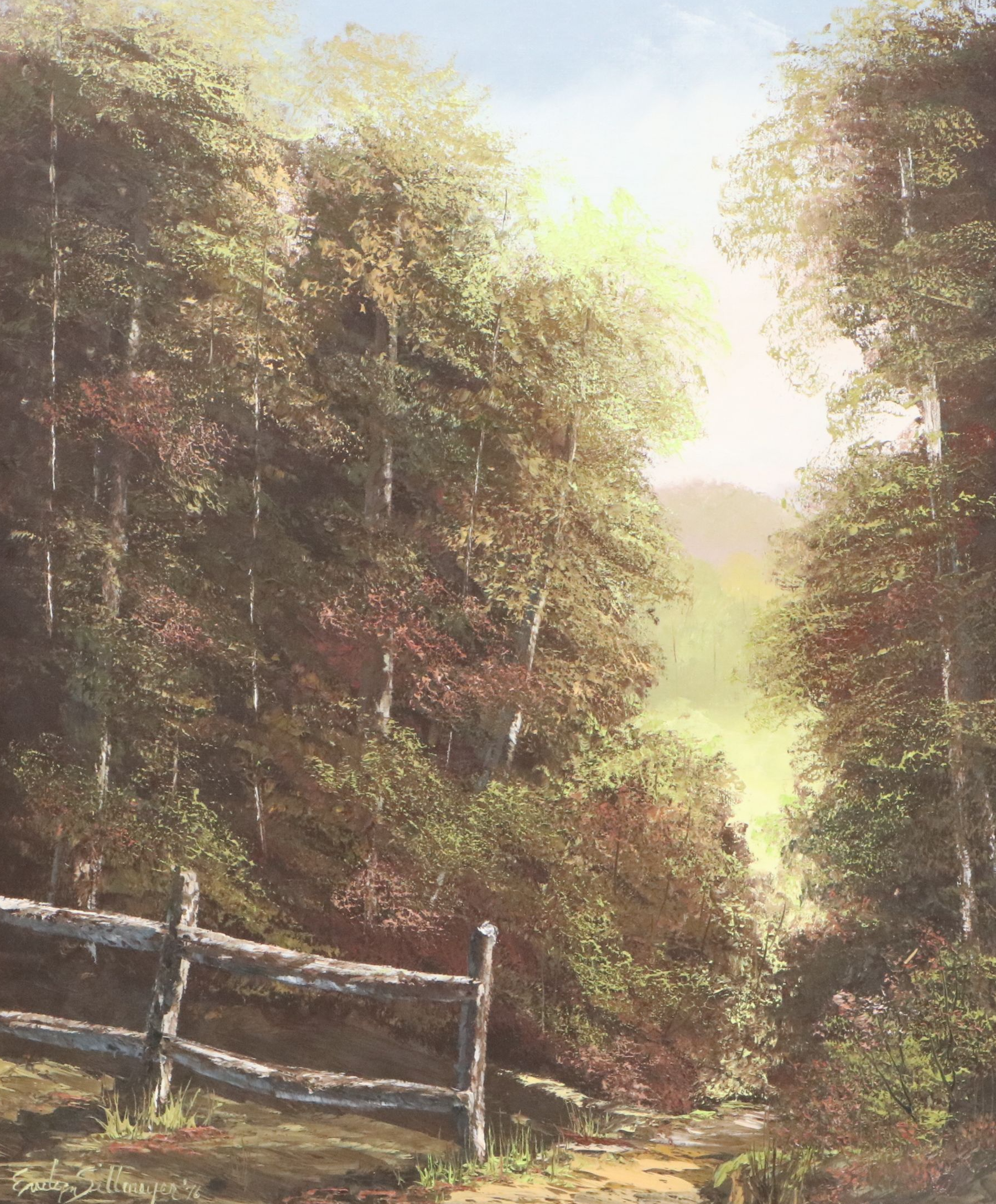 Evelyn Sellmeyer Acrylic Painting of Woodland Landscape, 1976