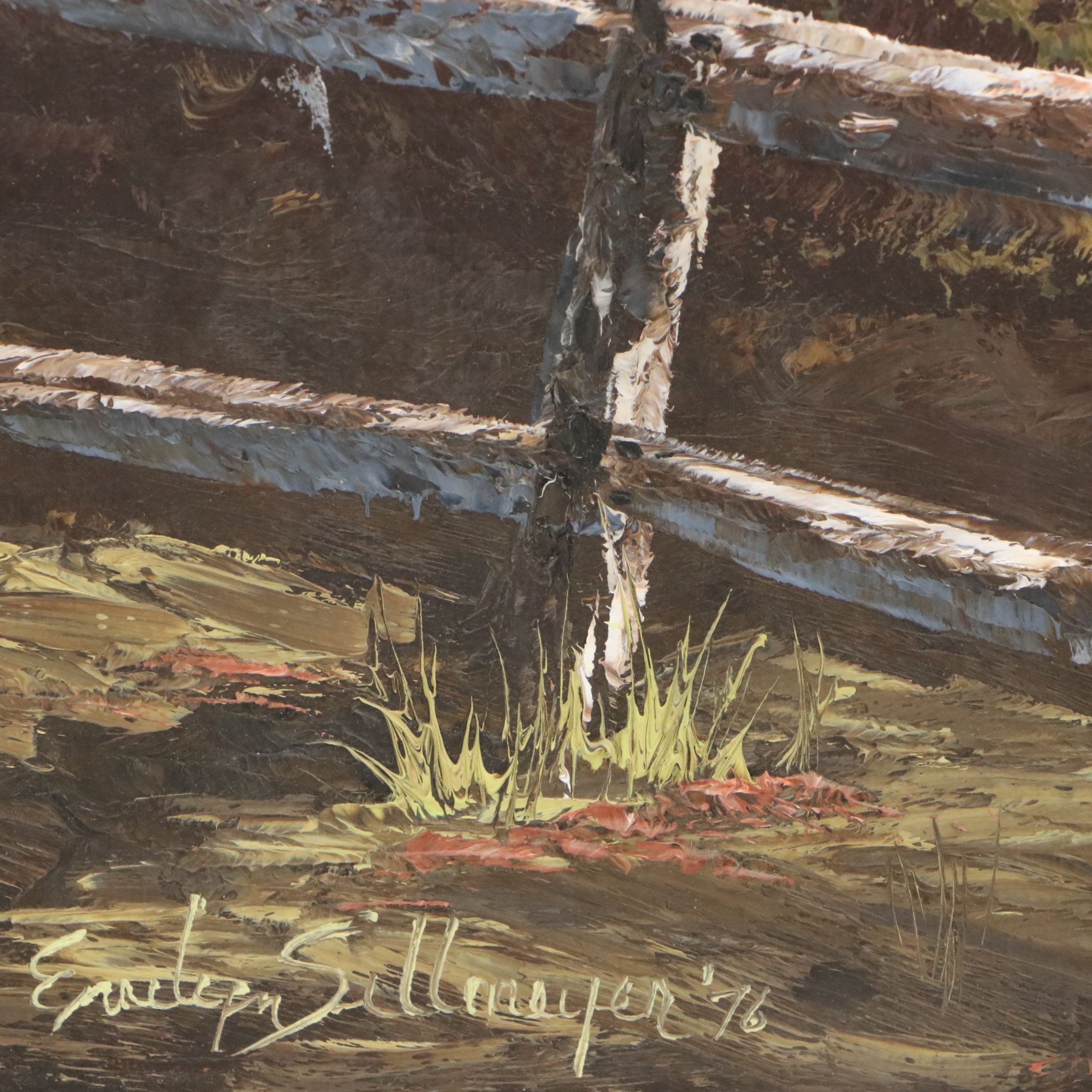 Evelyn Sellmeyer Acrylic Painting of Woodland Landscape, 1976