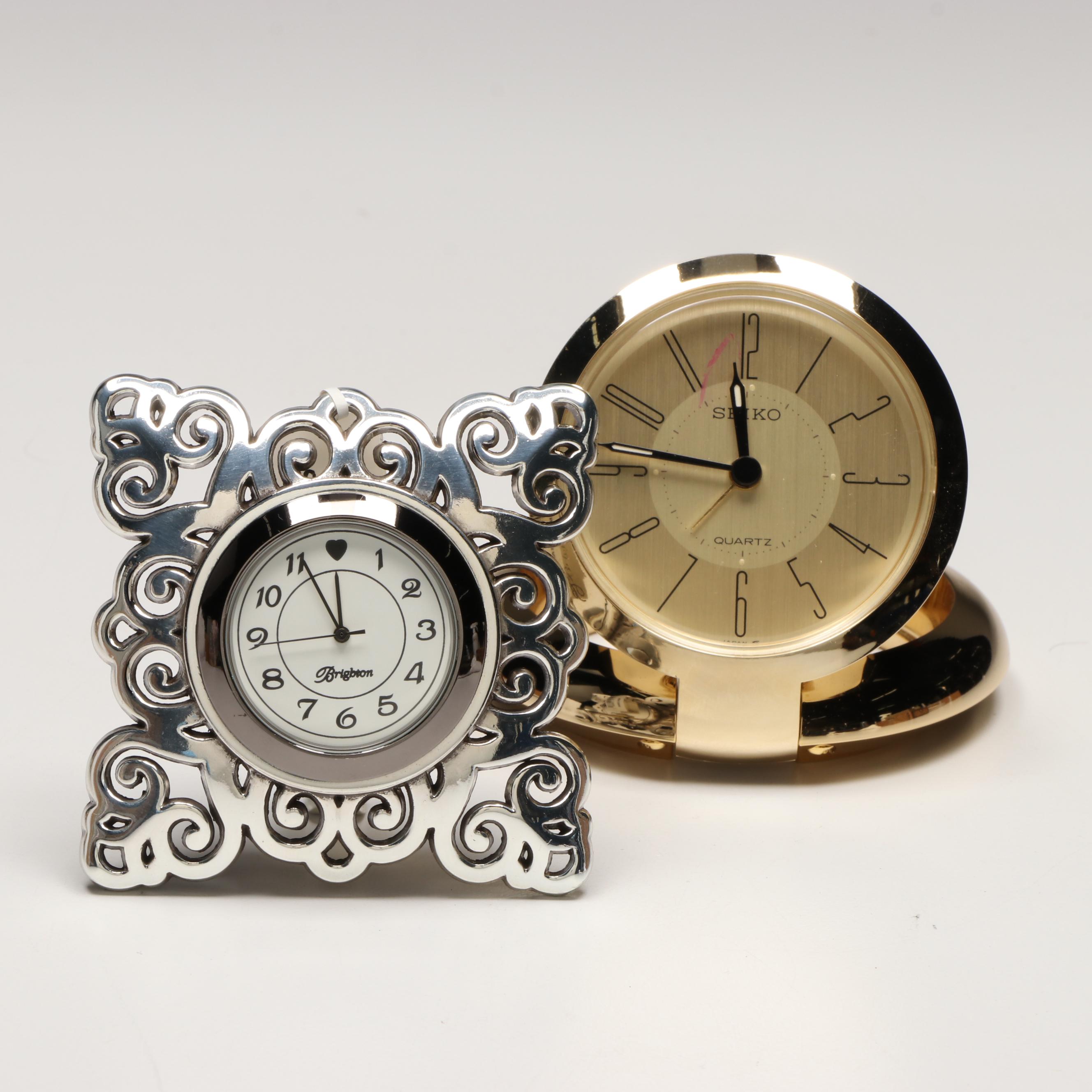 Seiko Gilt Finish and Brighton Silver Finish Desk Clocks
