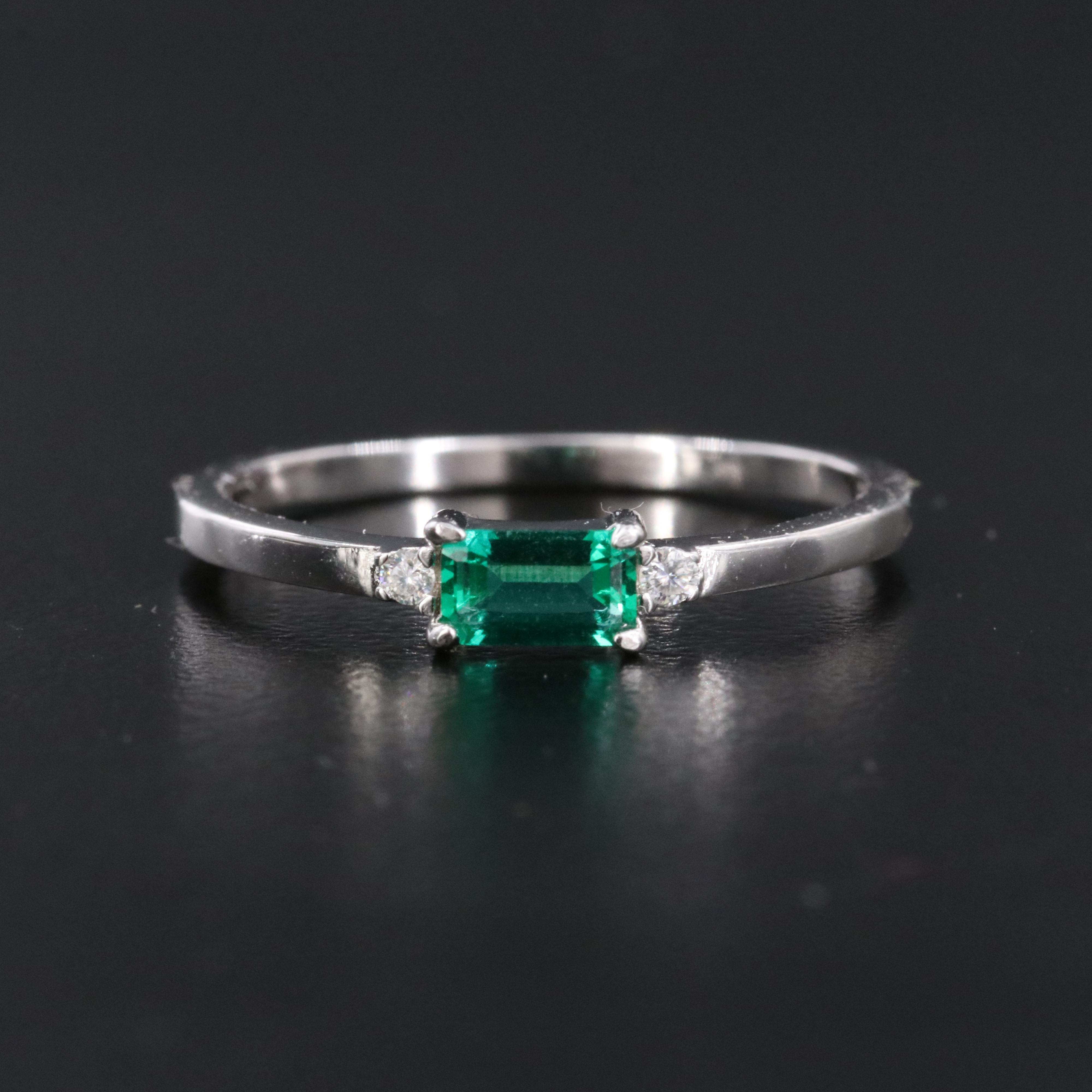 Sterling Emerald and Moissanite Ring