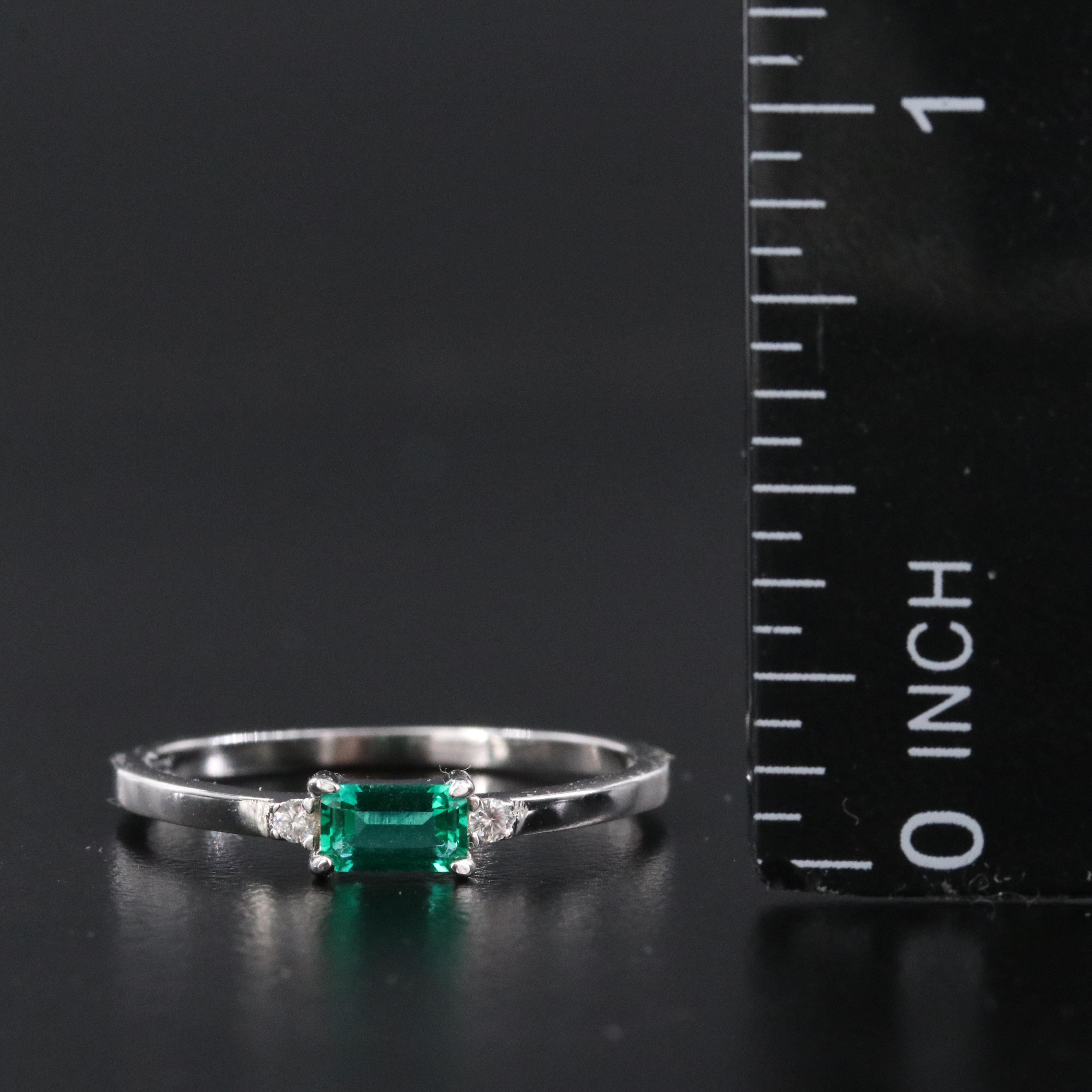 Sterling Emerald and Moissanite Ring