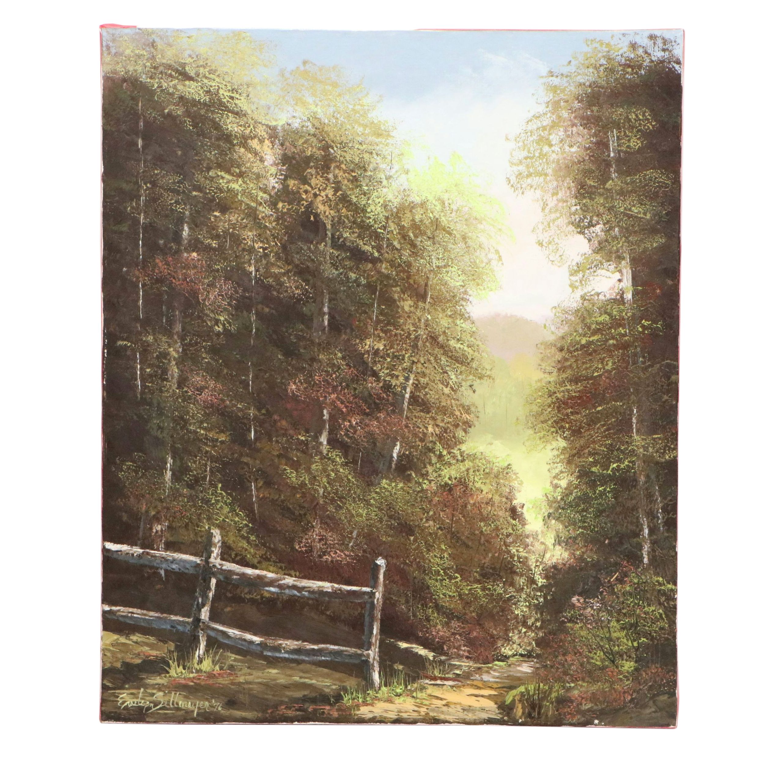 Evelyn Sellmeyer Acrylic Painting of Woodland Landscape, 1976