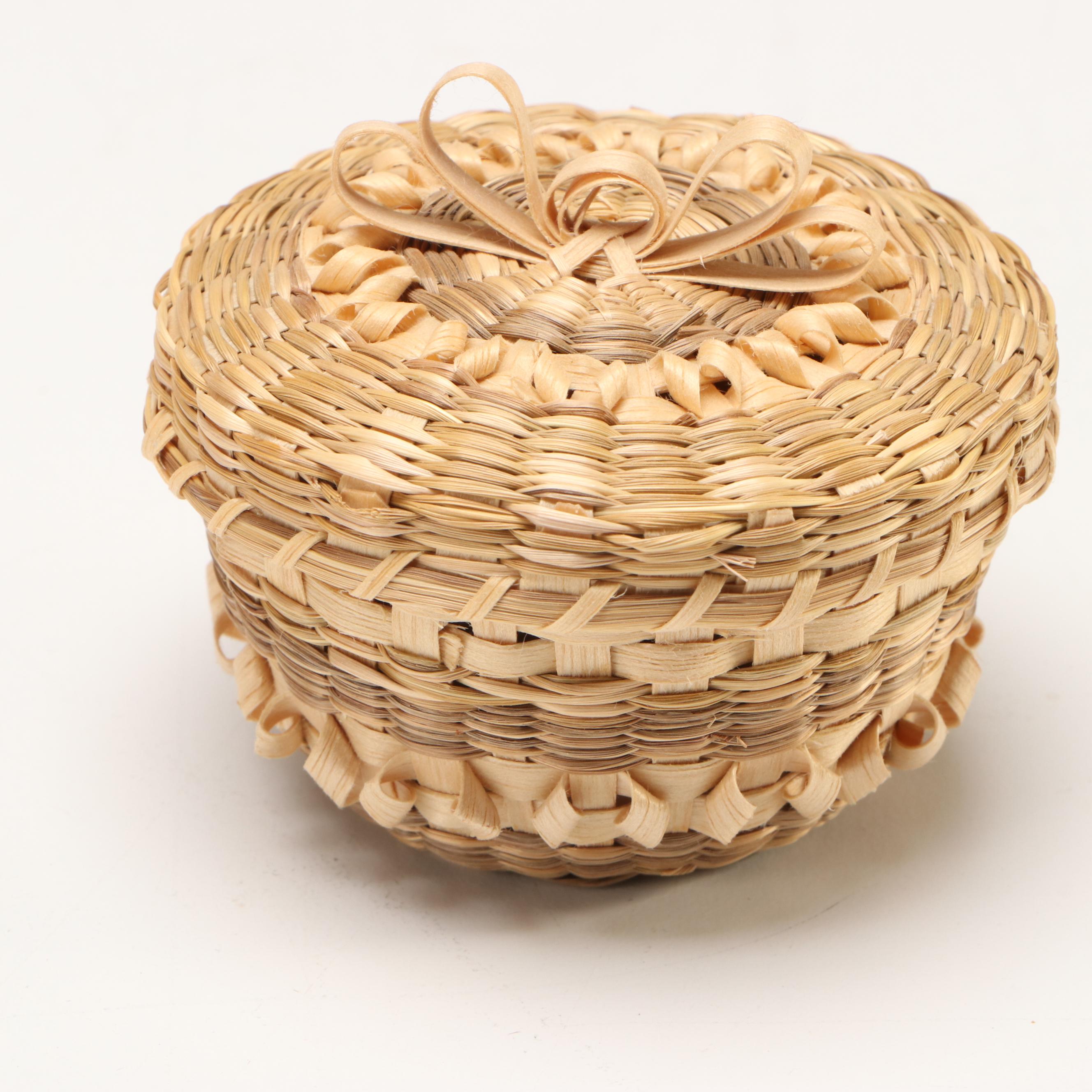 Denise Jock Mohawk Woven Black Ash and Sweetgrass Lidded Baskets