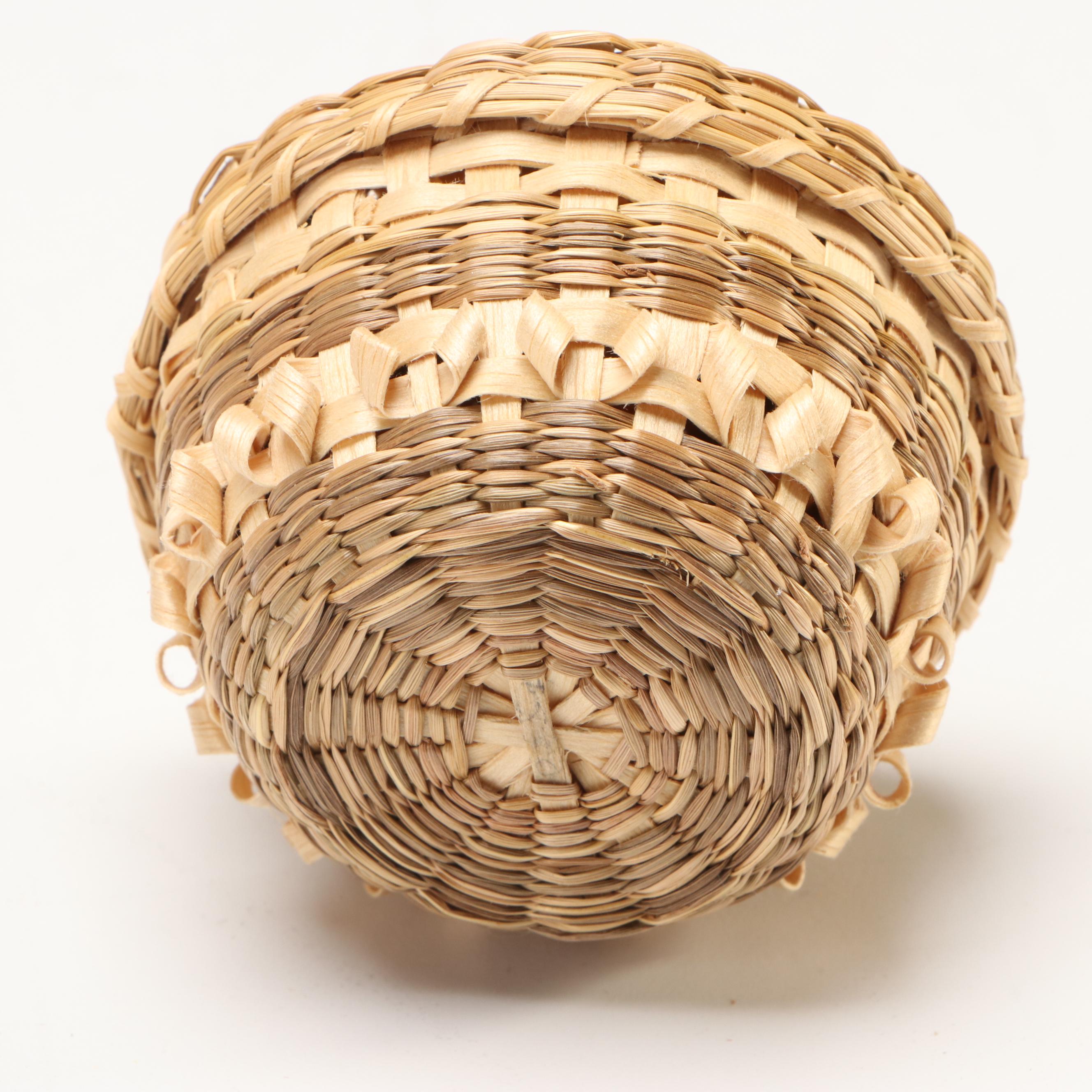 Denise Jock Mohawk Woven Black Ash and Sweetgrass Lidded Baskets