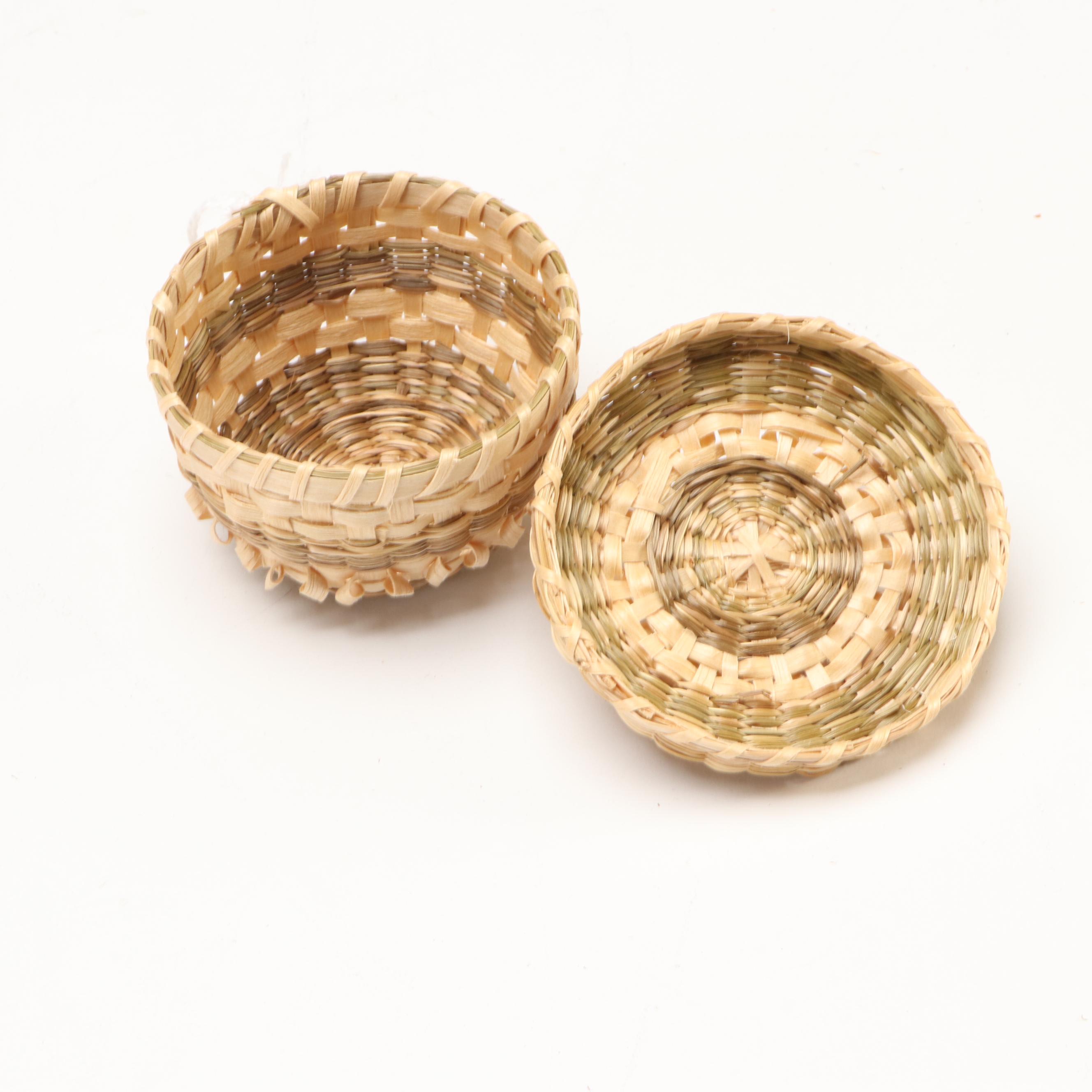 Denise Jock Mohawk Woven Black Ash and Sweetgrass Lidded Baskets