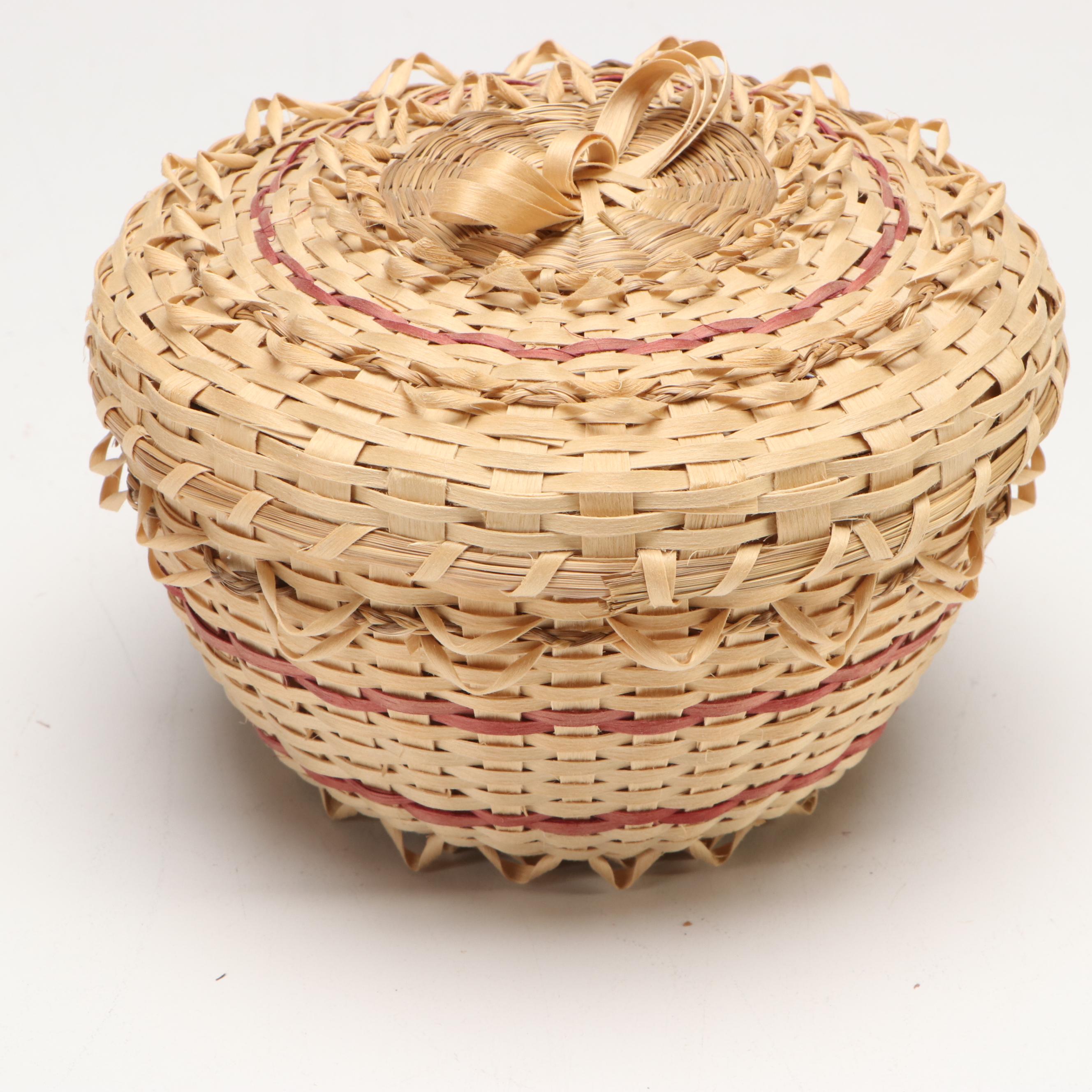 Denise Jock Mohawk Woven Black Ash and Sweetgrass Lidded Baskets
