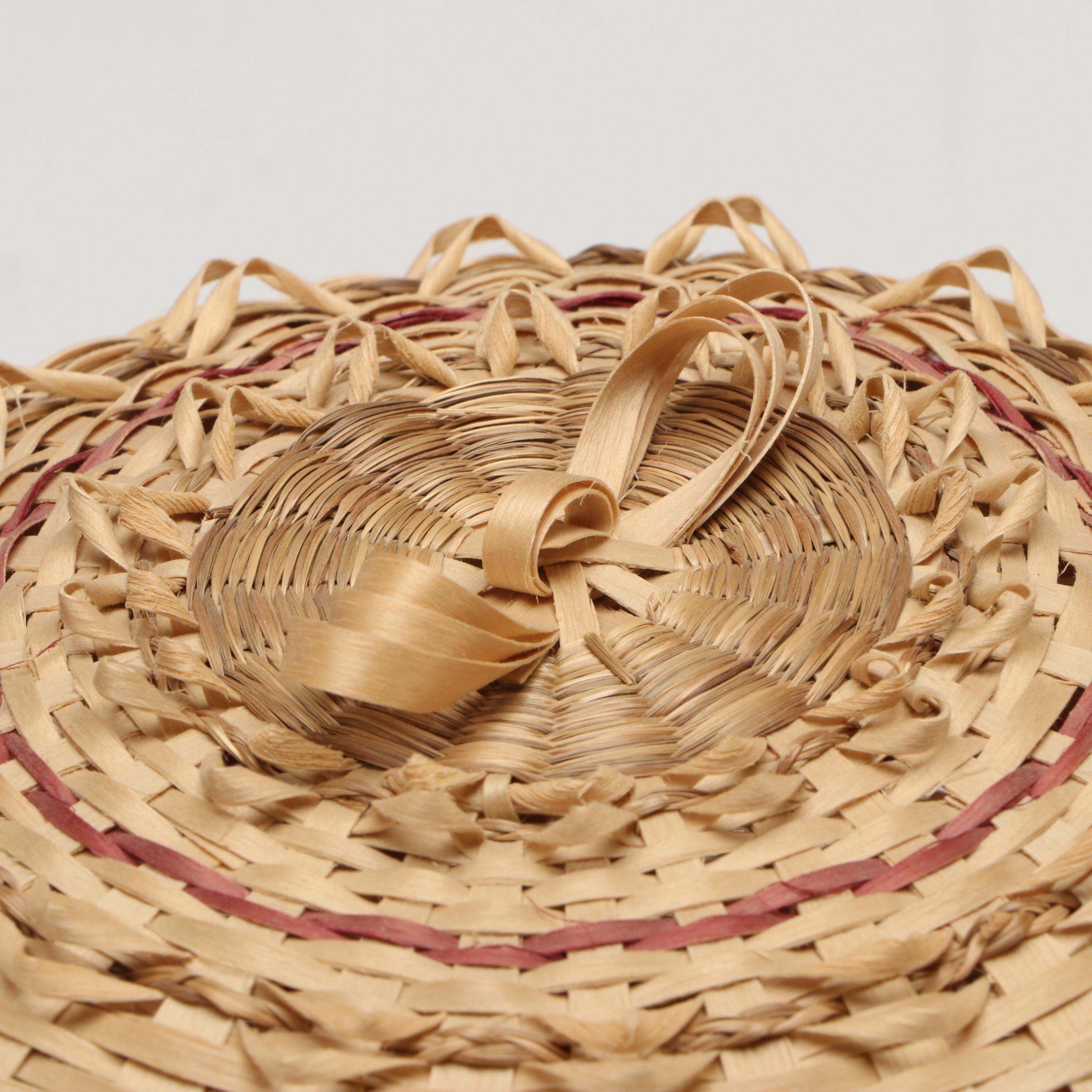 Denise Jock Mohawk Woven Black Ash and Sweetgrass Lidded Baskets