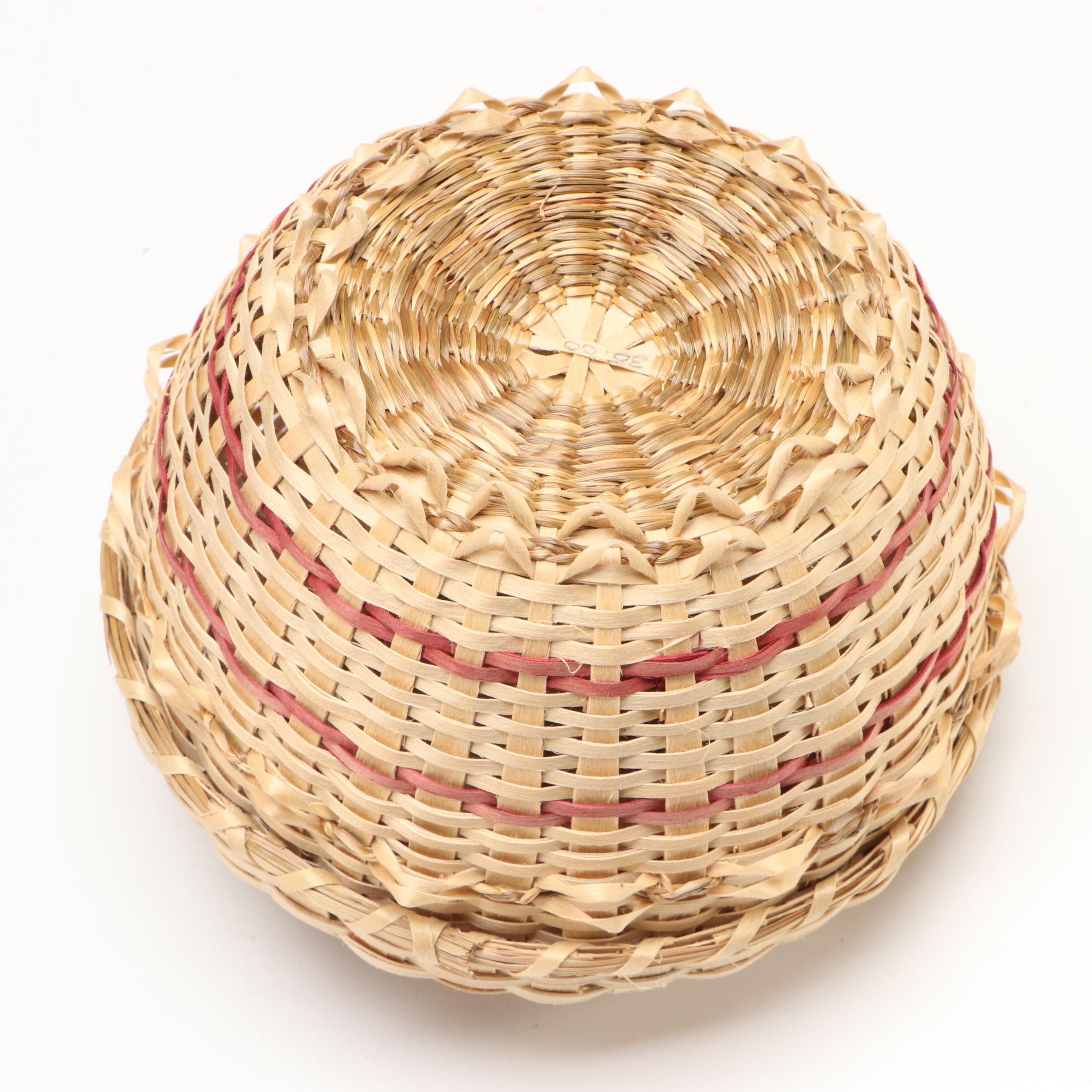 Denise Jock Mohawk Woven Black Ash and Sweetgrass Lidded Baskets