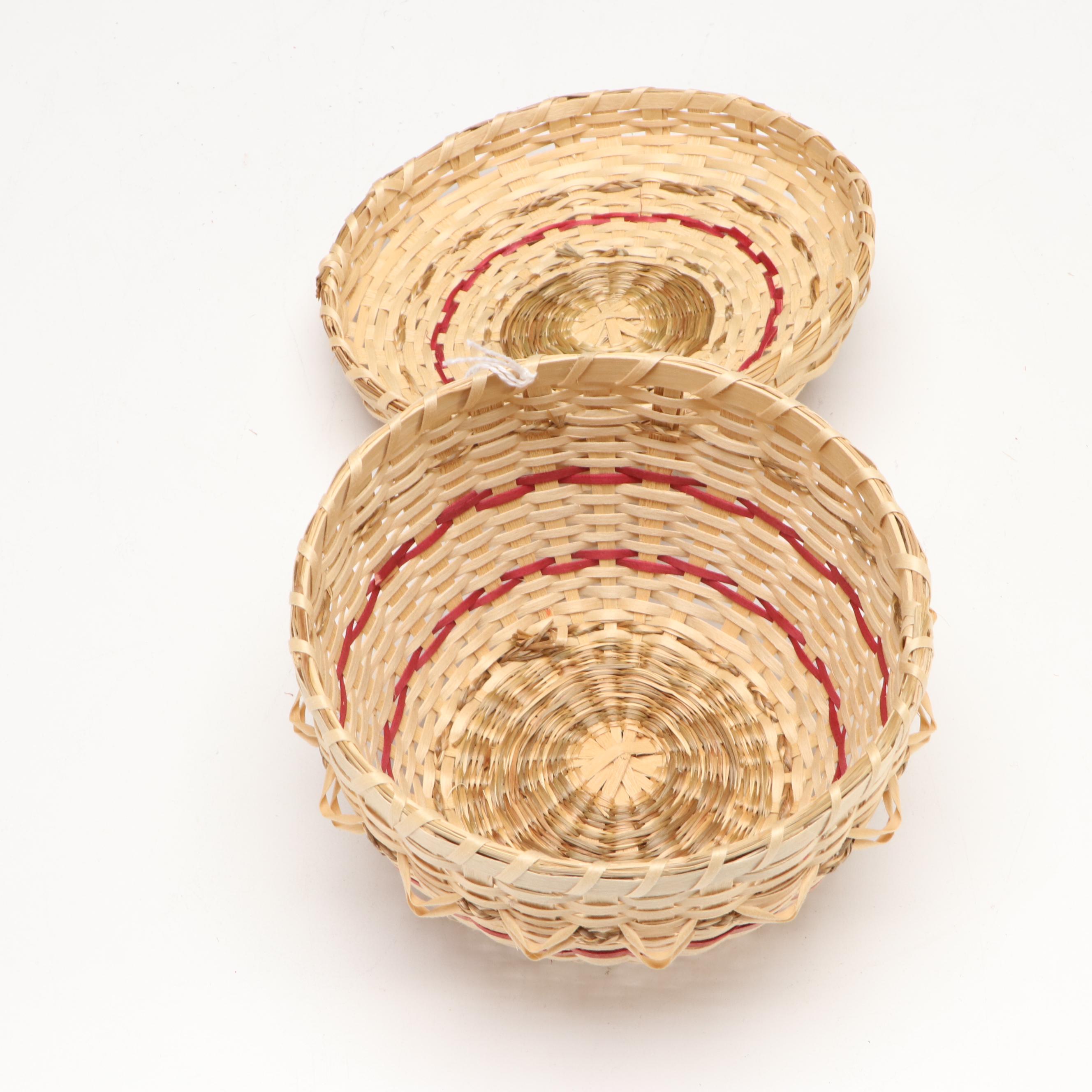 Denise Jock Mohawk Woven Black Ash and Sweetgrass Lidded Baskets