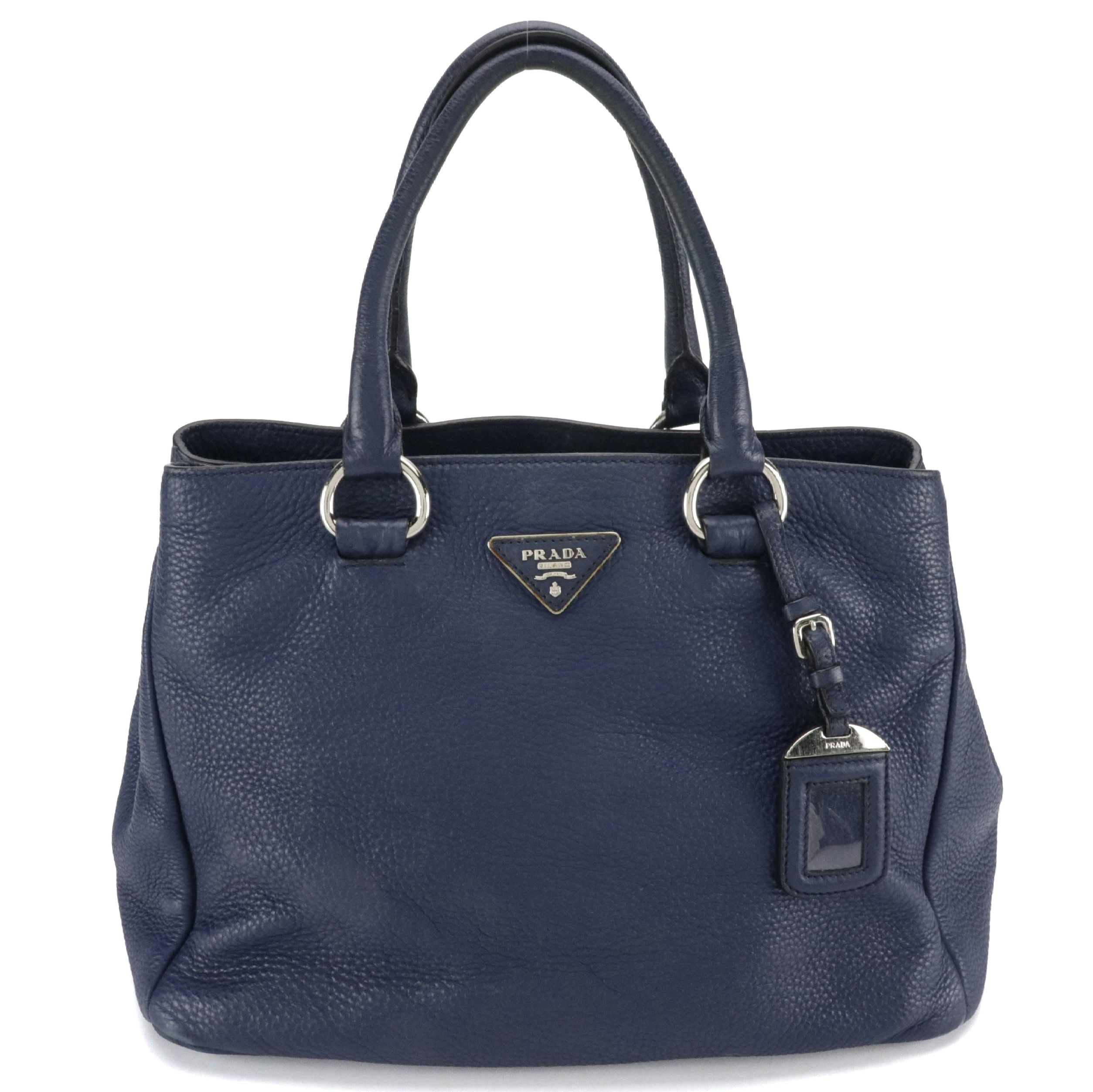 Prada Two-Way Tote in Blue Grained Leather