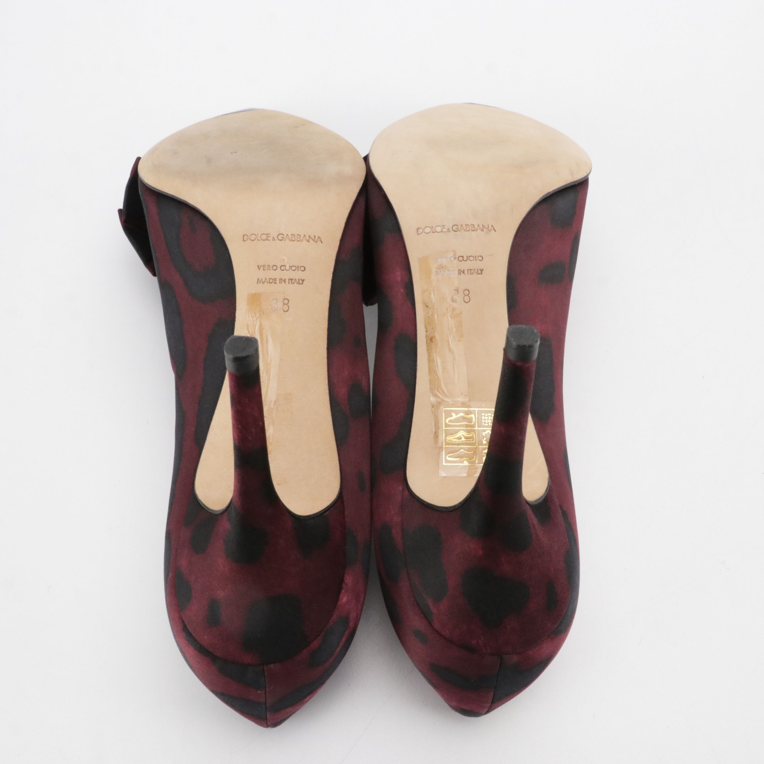 Dolce & Gabbana Burgundy Leopard Print Heels with Bows