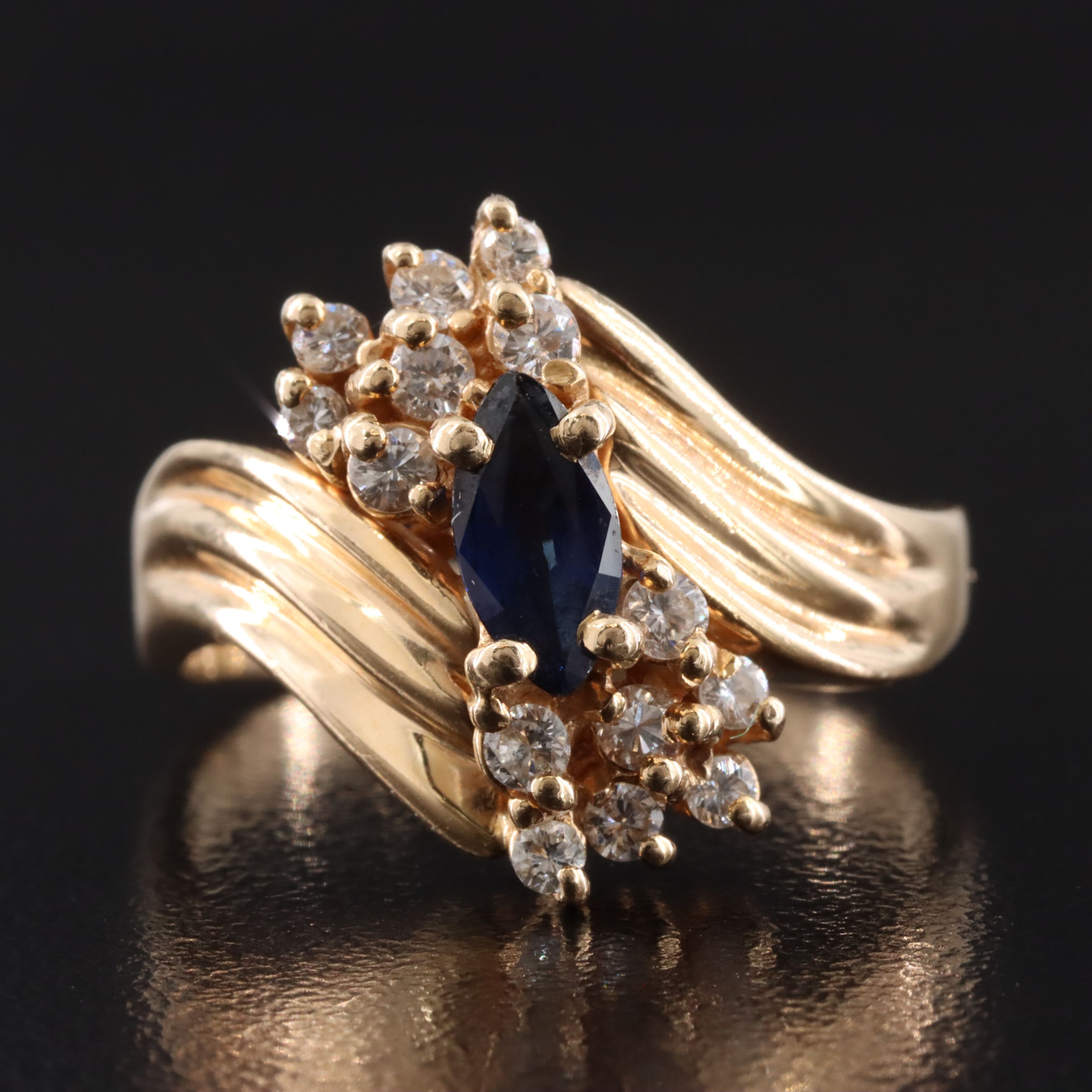 Vintage 14K Sapphire and Diamond Bypass Ring