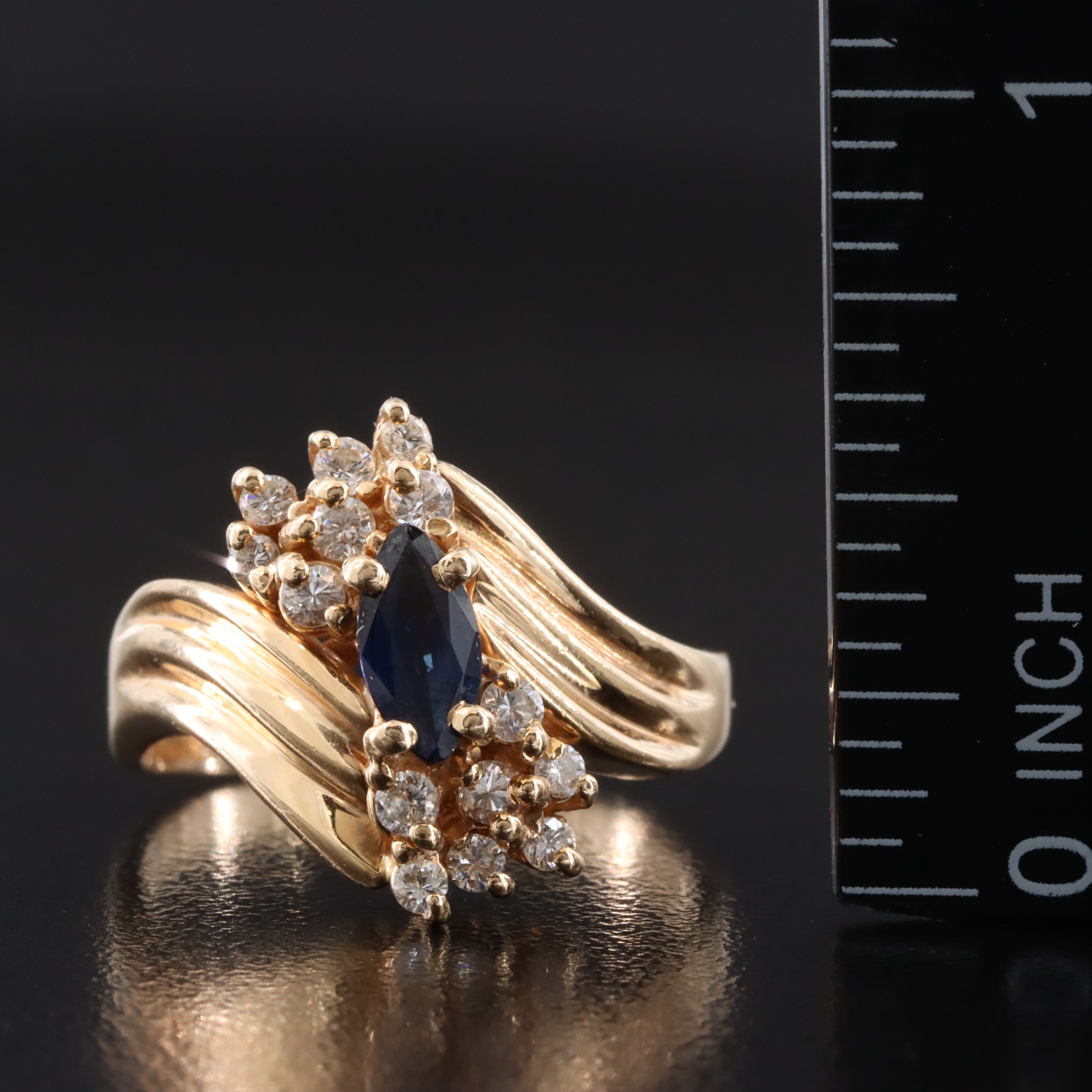Vintage 14K Sapphire and Diamond Bypass Ring